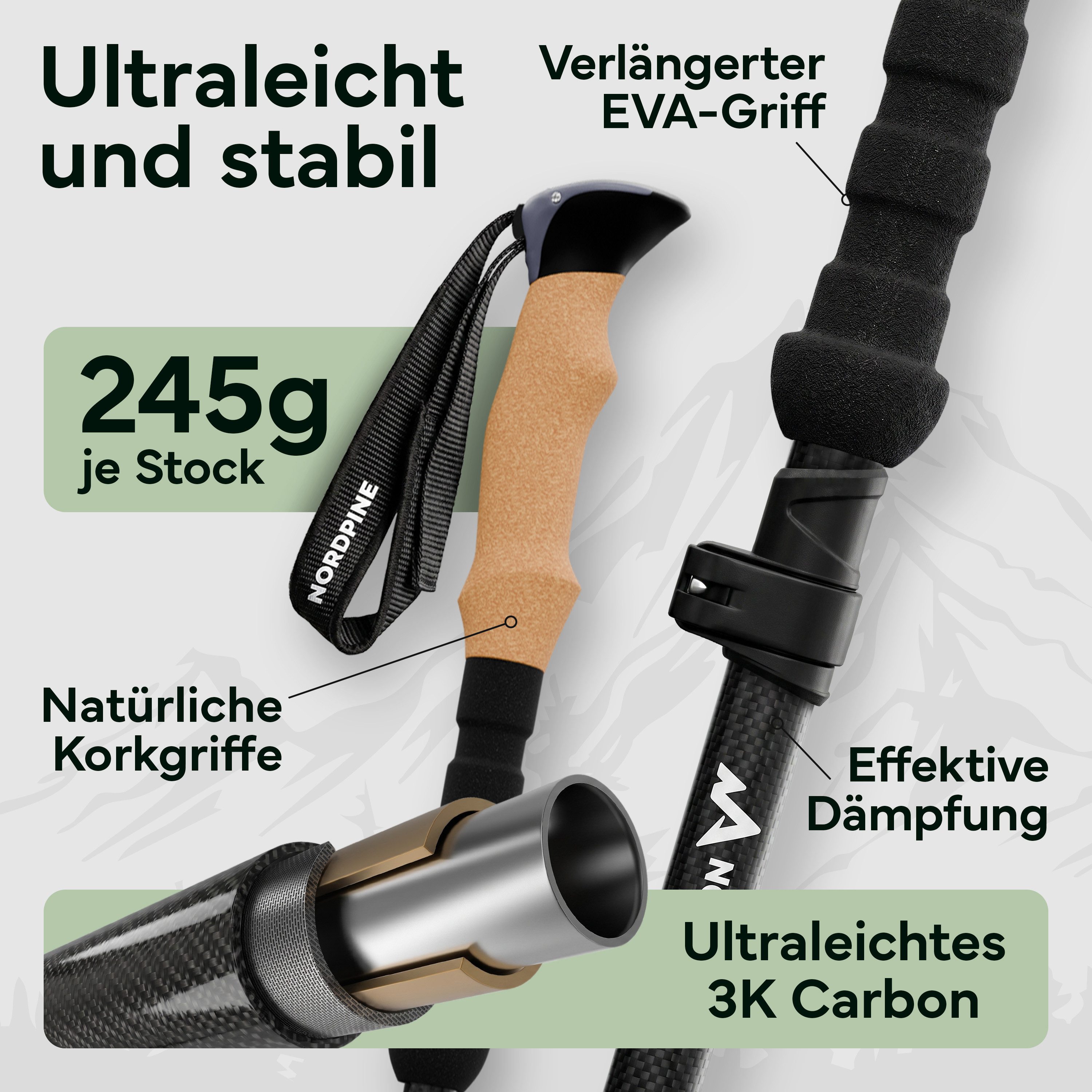 NEOLYMP Wanderstöcke Faltbare Wanderstöcke aus Carbon & Aluminium Ultraleicht, Faltbares Design und Kompakt verstaubar – Bild 3 von 5