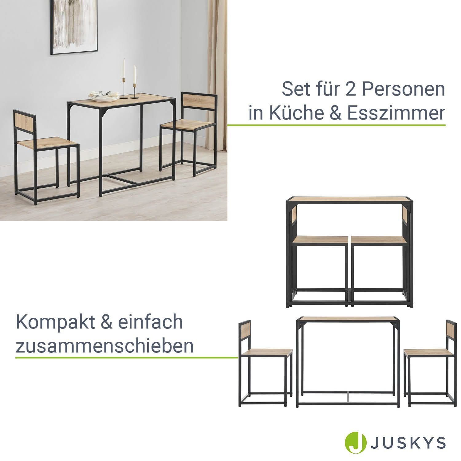 2 Juskys platzsparend, Design Graue Industrial Personen, klein, für Küchentisch, 3-teilig, Holzoptik