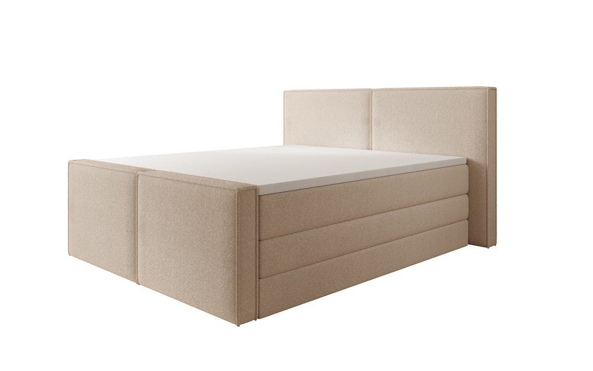 Luxusbetten24 Boxspringbett Ophelia II in Teddy Bouclé, mit hochklappbarem Stauraum