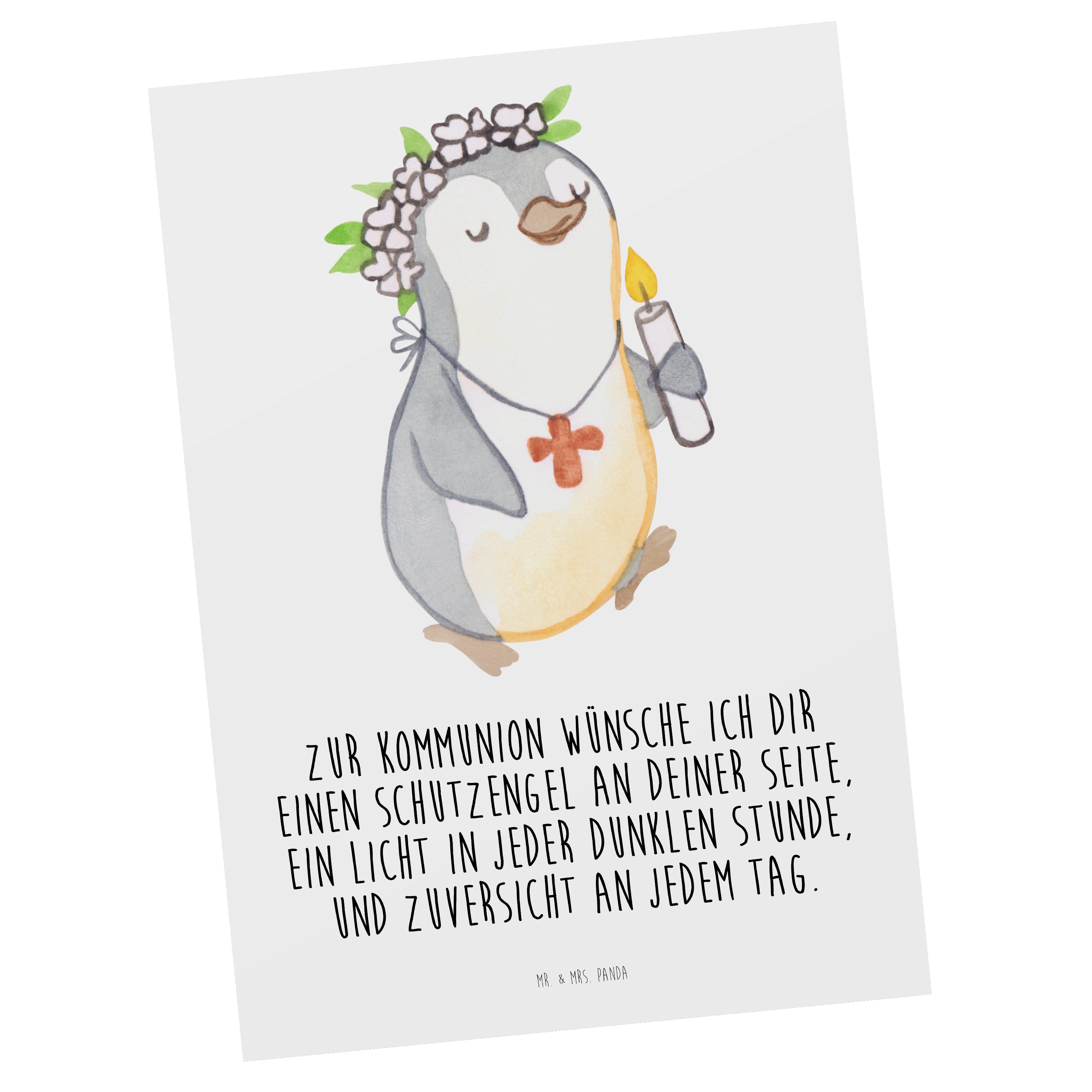 Mr. & Mrs. Panda Postkarte Pinguin Kommunion Mädchen - Weiß - Geschenk, Konfirmation Geschenk, G