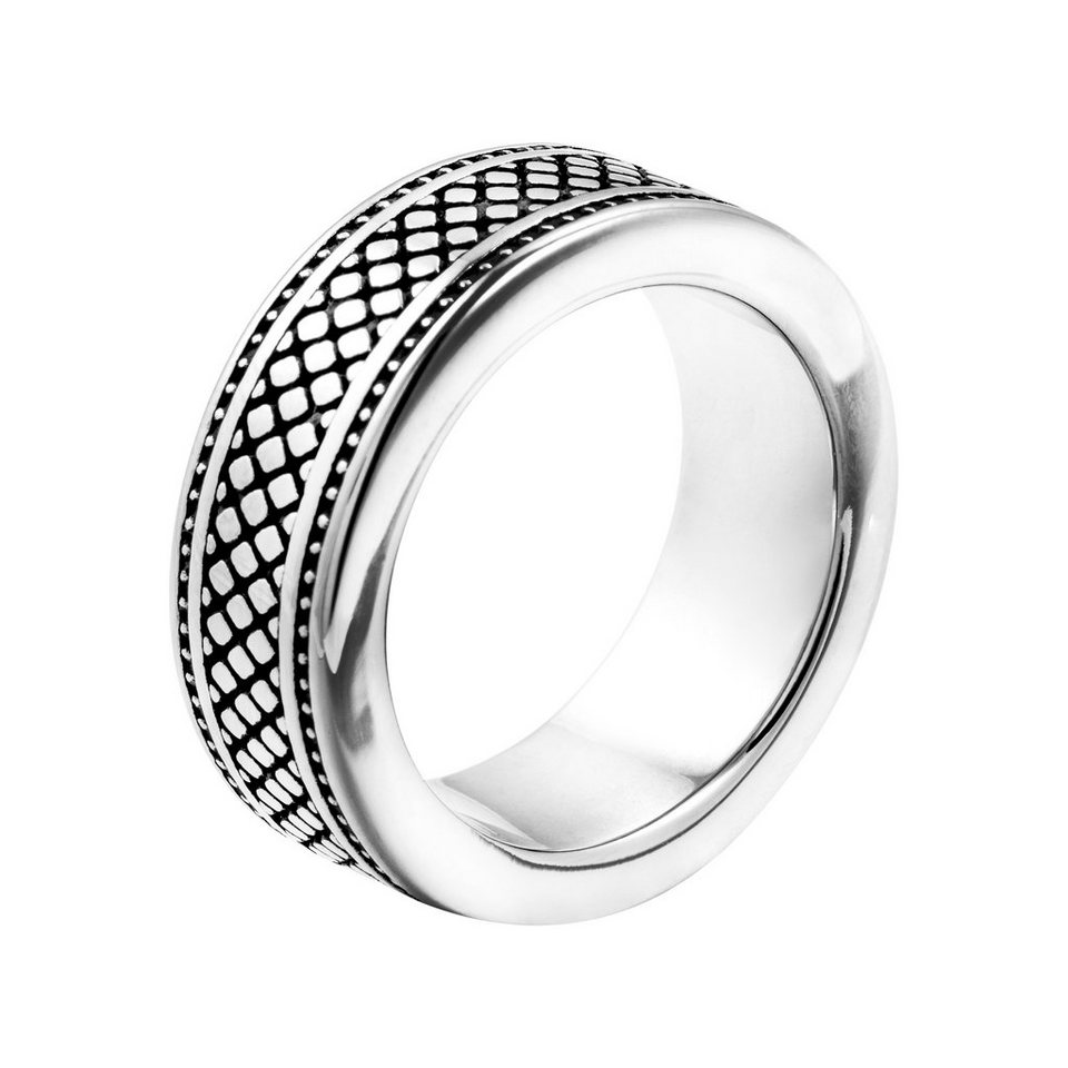 meditoys Fingerring Ring aus Edelstahl für Herren · Edelstahl mit schwarzem  Muster