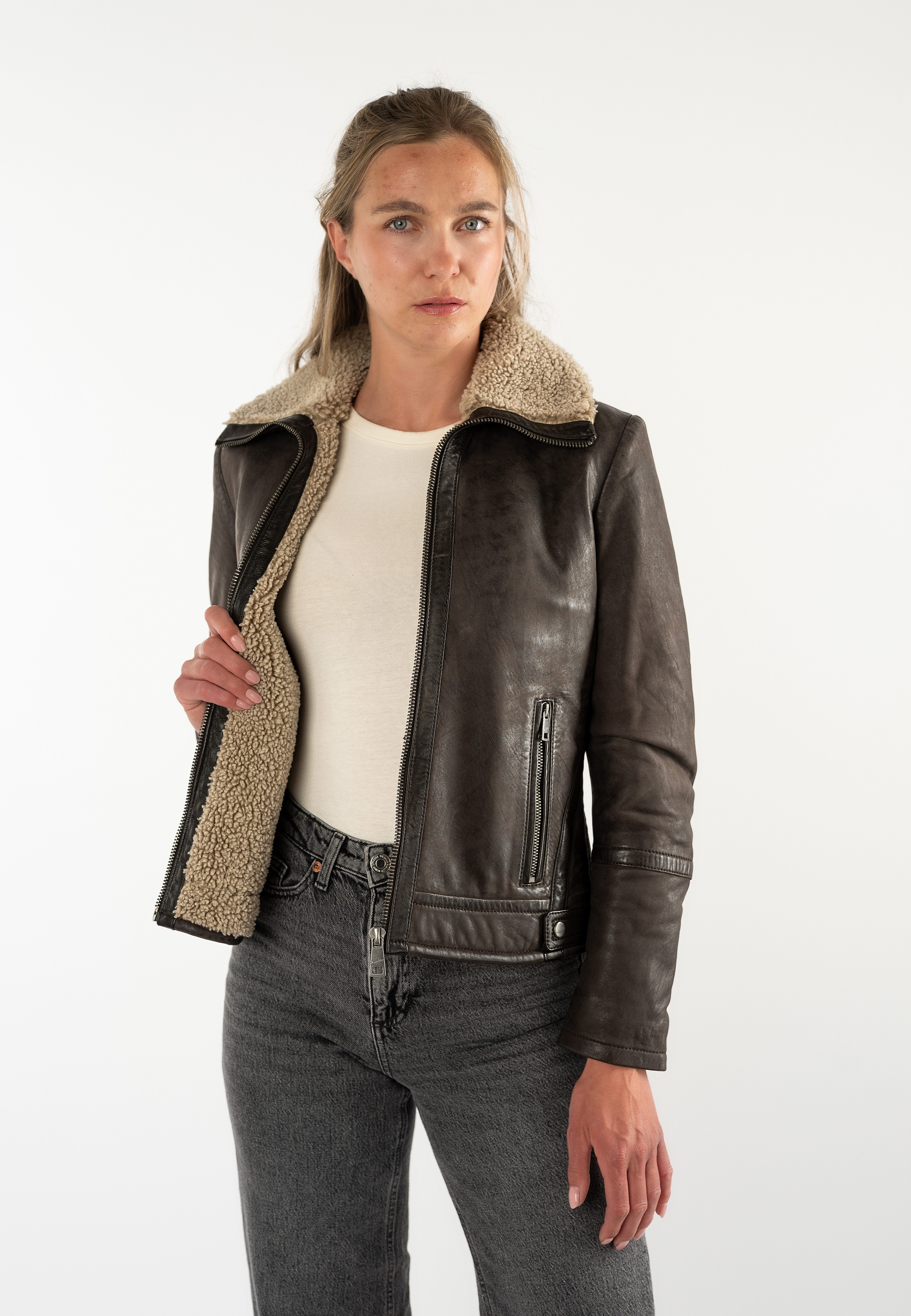 Mauritius Lederjacke MWIskra mit Teddyfell-Kragen – Bild 3 von 5