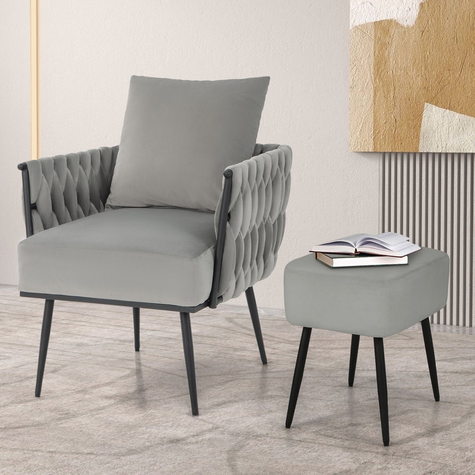 COSTWAY Ohrensessel, mit Hocker, Lehnen, Kissen günstig online kaufen