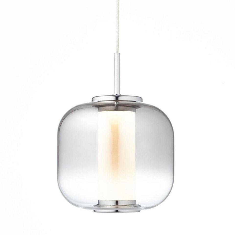 Brilliant Pendelleuchte Rafa, LED wechselbar, Warmweiß, 121 cm Höhe, 11 cm  Durchm., 0, Metall/Glas/Acryl, chrom/rauchglas