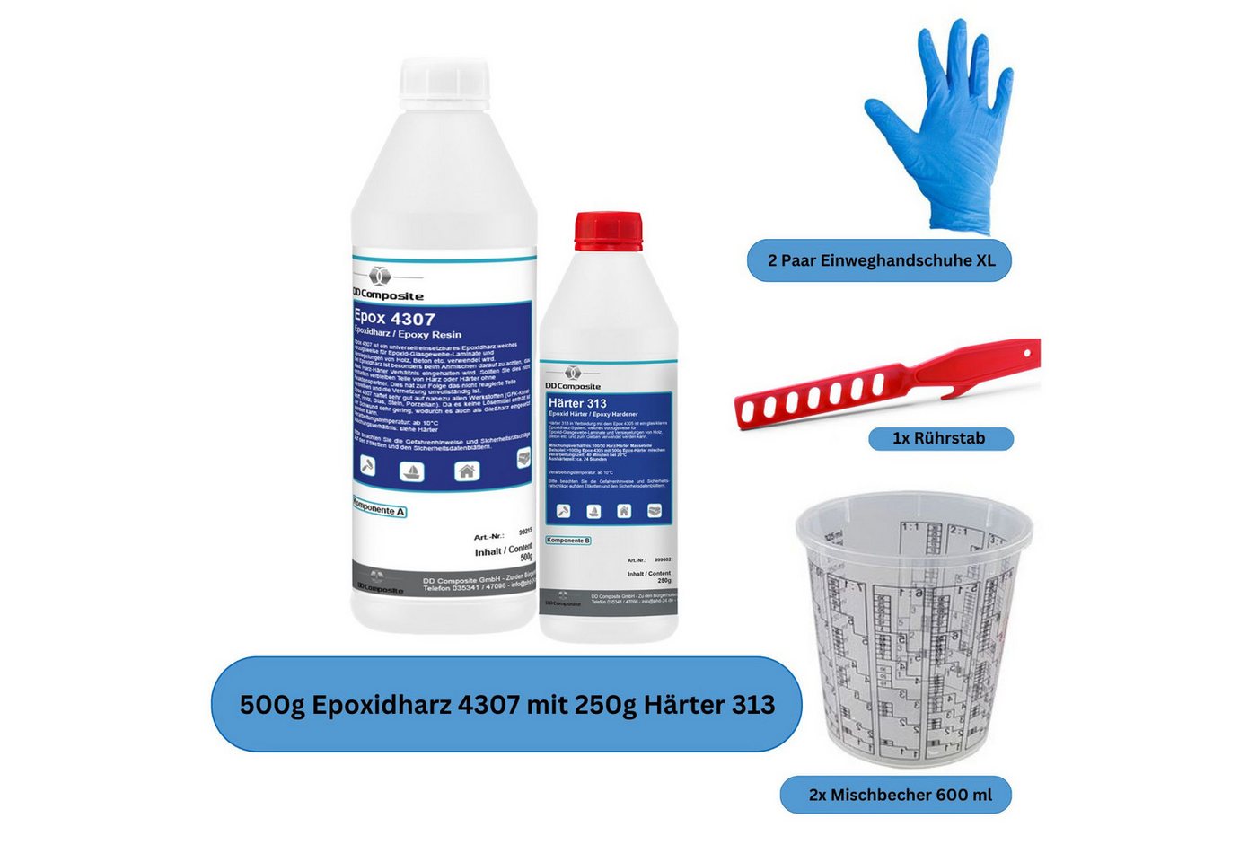 Thumbnail - DD Composite Reparatur-Set 750g Epoxidharz Set, Epoxidharz-Set, 9-St., Epoxidharz, Härter, 2 Mischbecher, Rührstab, 4 Ni...