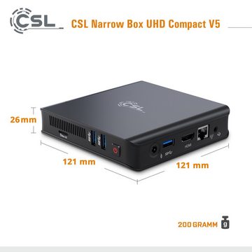 CSL Narrow Box Ultra HD Compact v5 Mini-PC (Intel® Celeron N5100, Intel UHD Graphics, 4 GB RAM, 128 GB SSD, passiver CPU-Kühler)