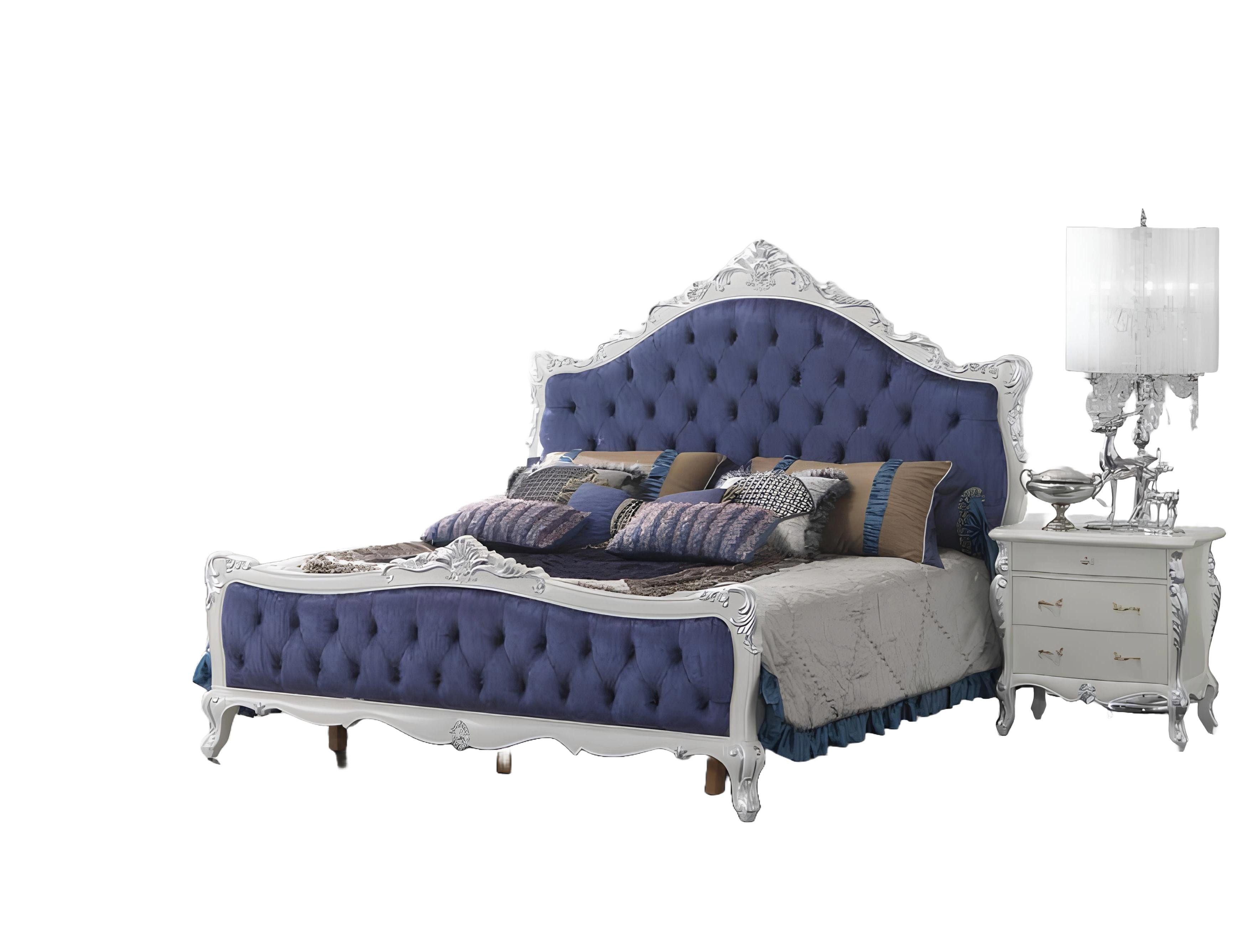 Xlmoebel Bett Barock Rokoko Doppelbett mit eleganten Nachttischen aus Holz (Bett mit Nachttischen, YB E36 Serie Bett mit zwei Nachttischen), Hergestellt in Europa