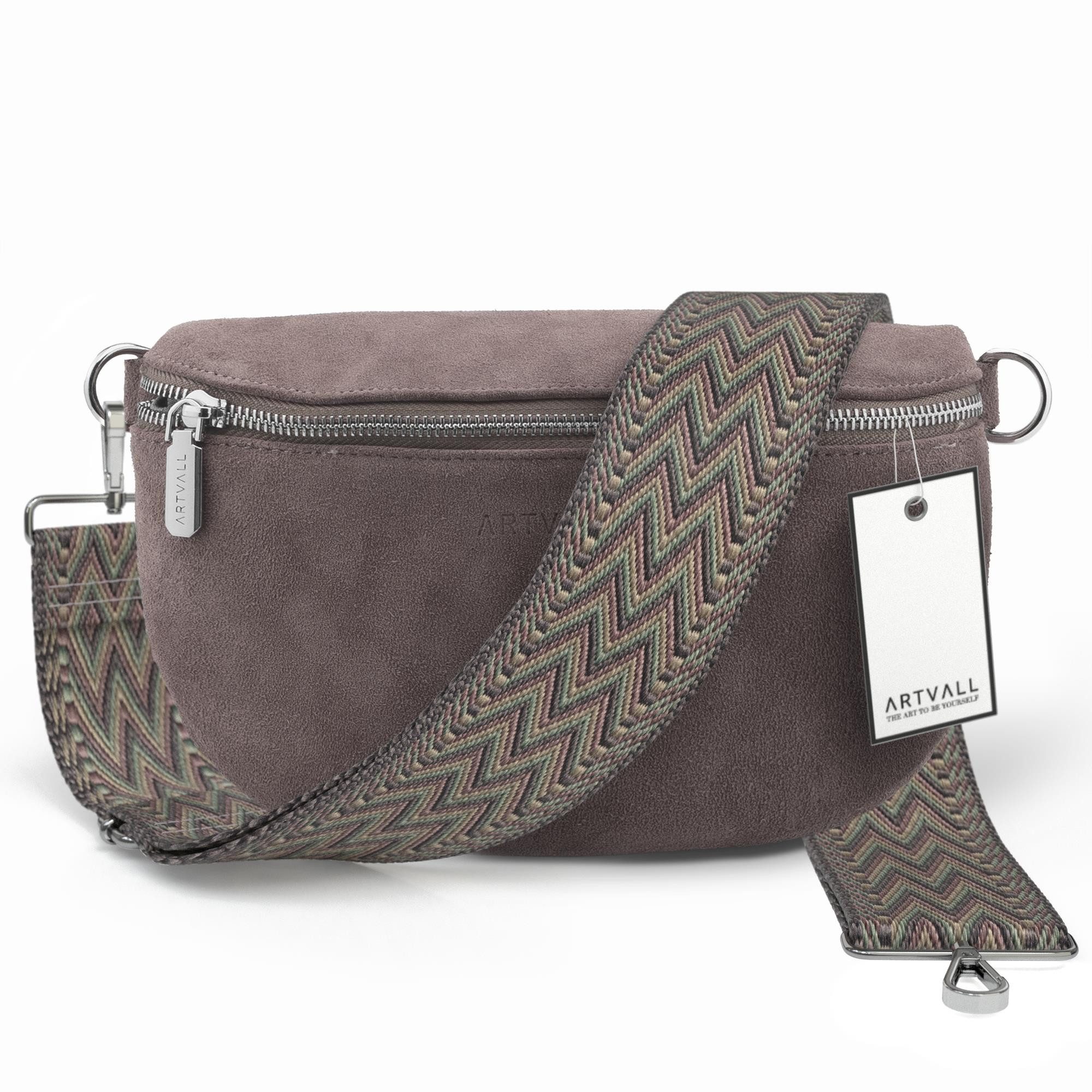 ARTVALL Umhängetasche Wildleder Handtasche Brusttasche Crossbody Lila (Tasche inkl. Сумкиband), Wildleder Bauchtasche mit Reißverschluss breites Schulterband Klein
