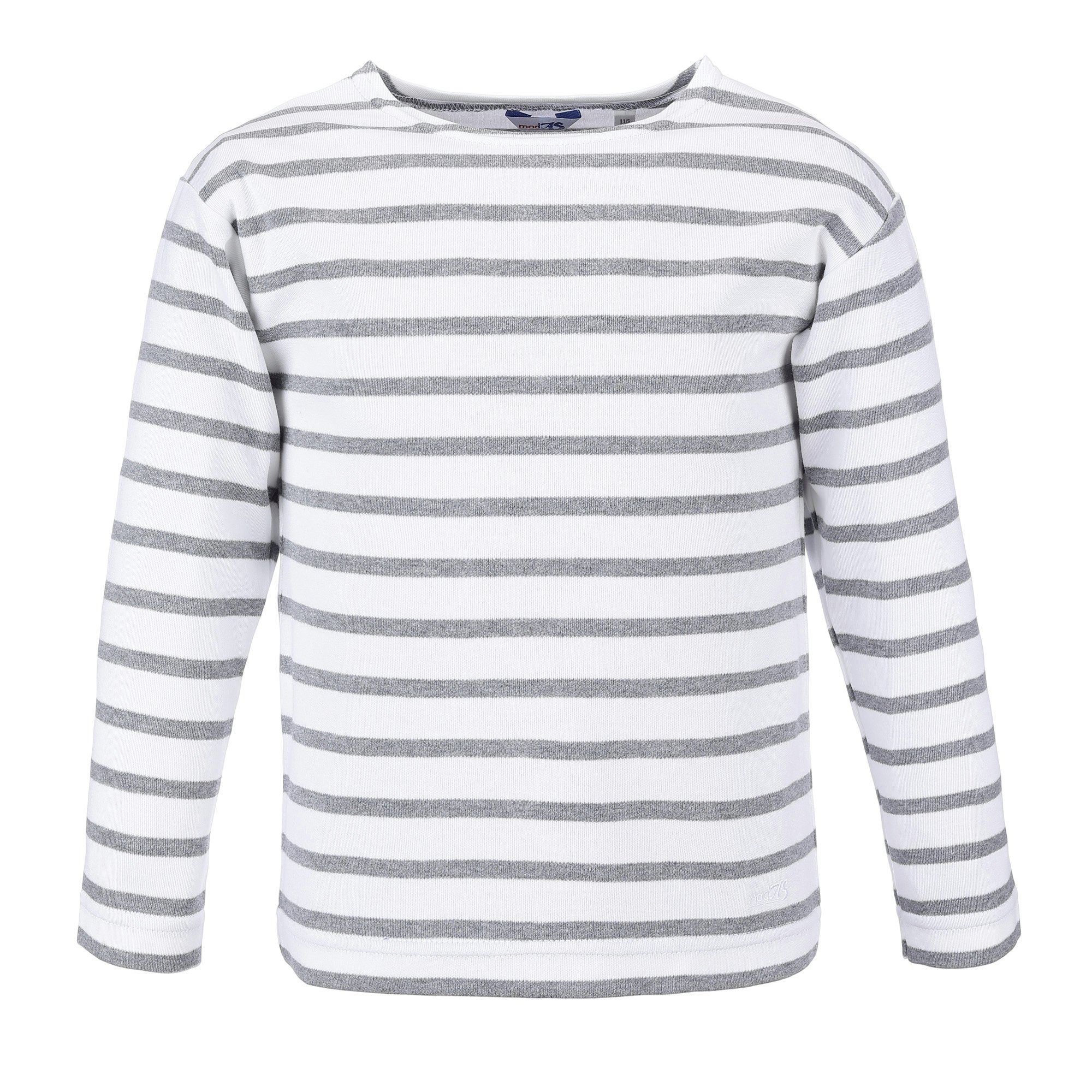 modAS Langarmshirt Bretonisches Shirt für Kinder Longsleeve mit Streifen Mädchen Jungen (19) weiß / grau-melange | Rundhalsshirts