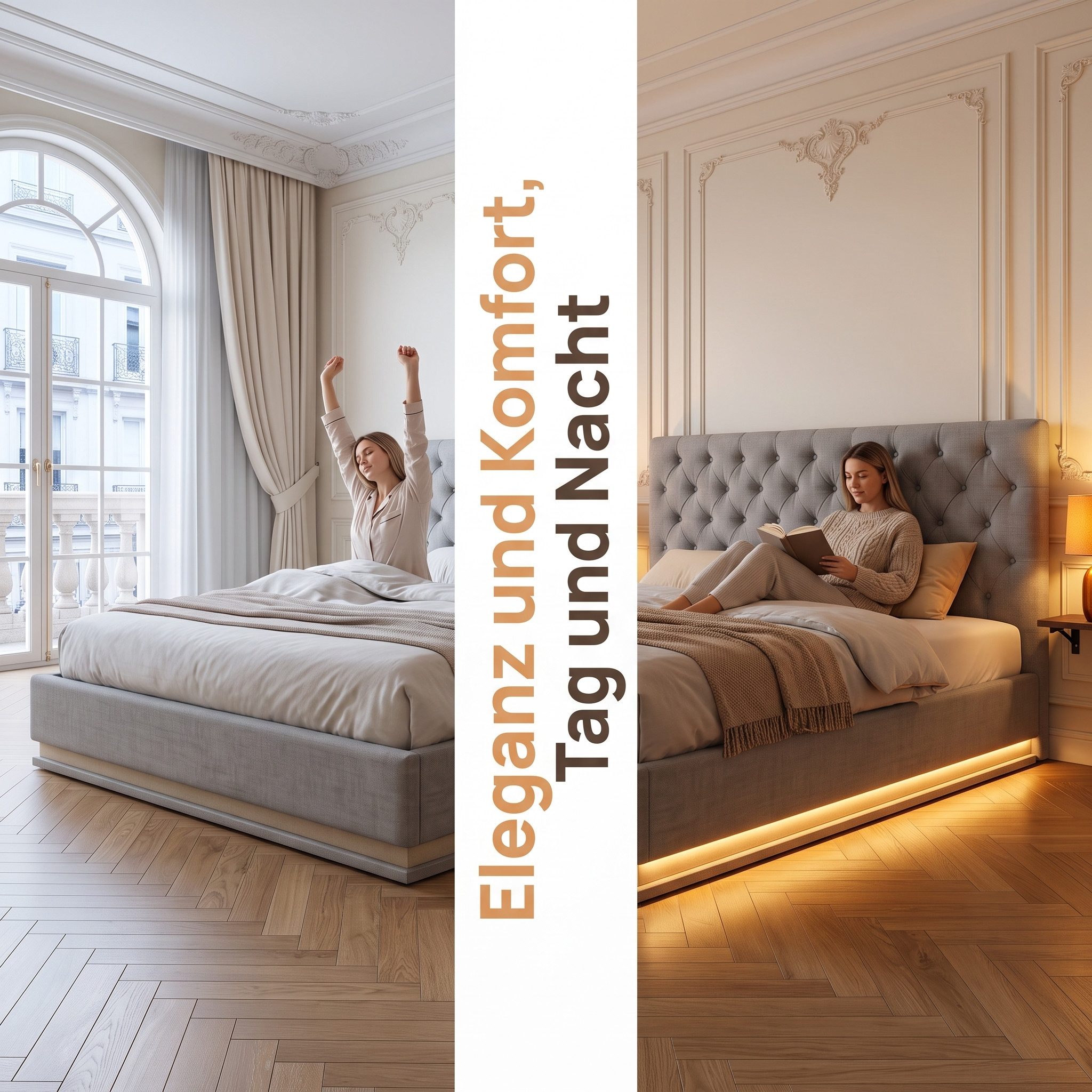 PXloue Polsterbett Modernes Polsterbett mit LED-Beleuchtung (Chesterfield-Design), Bettkasten, Ladefunktion, Leinen, 140x200 cm