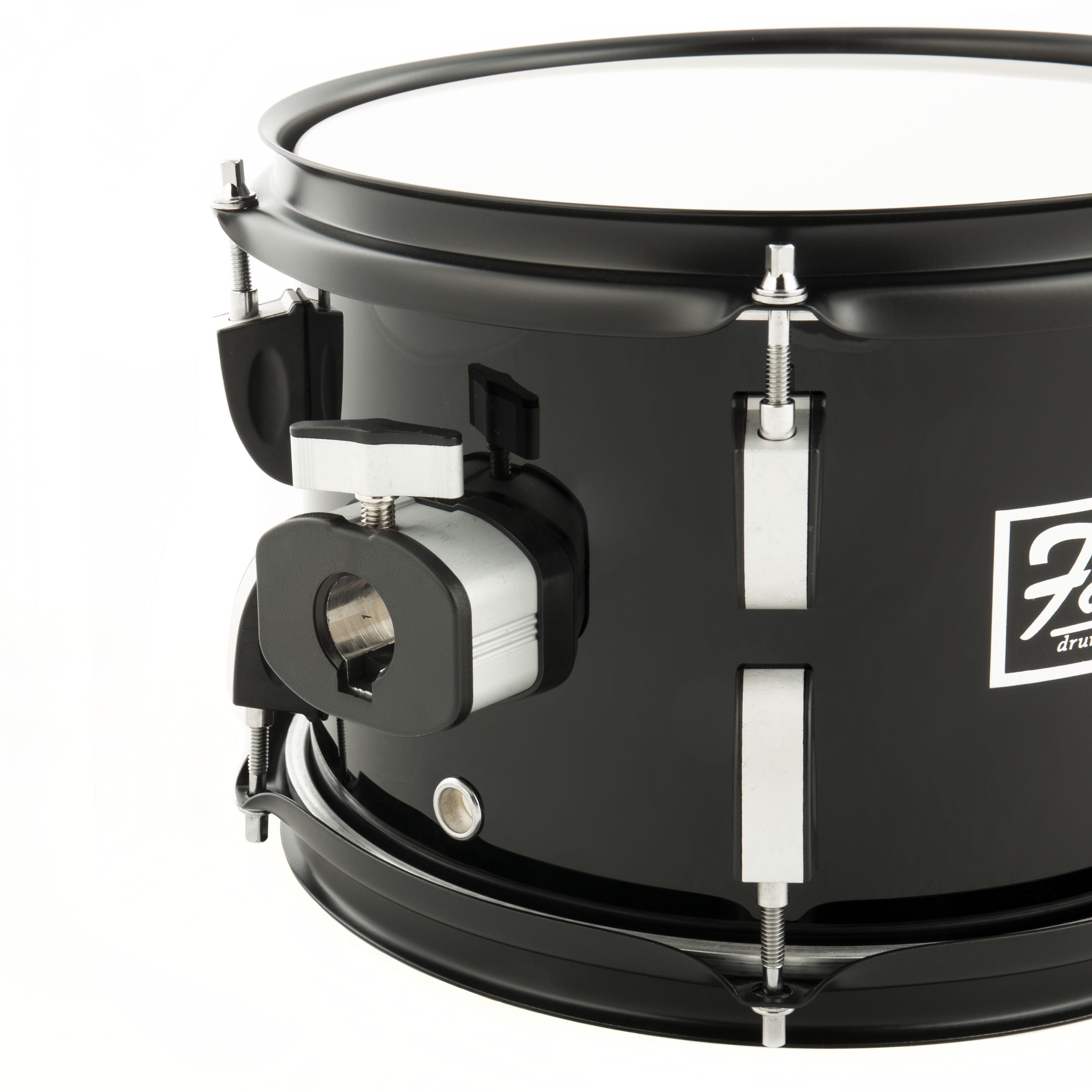 FAME TomTom,First Step Tom 10"x7" Mischholz Piano Black Aluminium Hardware Stahlspannreifen inklusive Tom-Mount Pearl-Style Tomhalter glattes Fell, Schlagzeuge, Tom Toms, First Step Tom, 10"x7", Mischholz, Piano Black, Aluminium Hardware