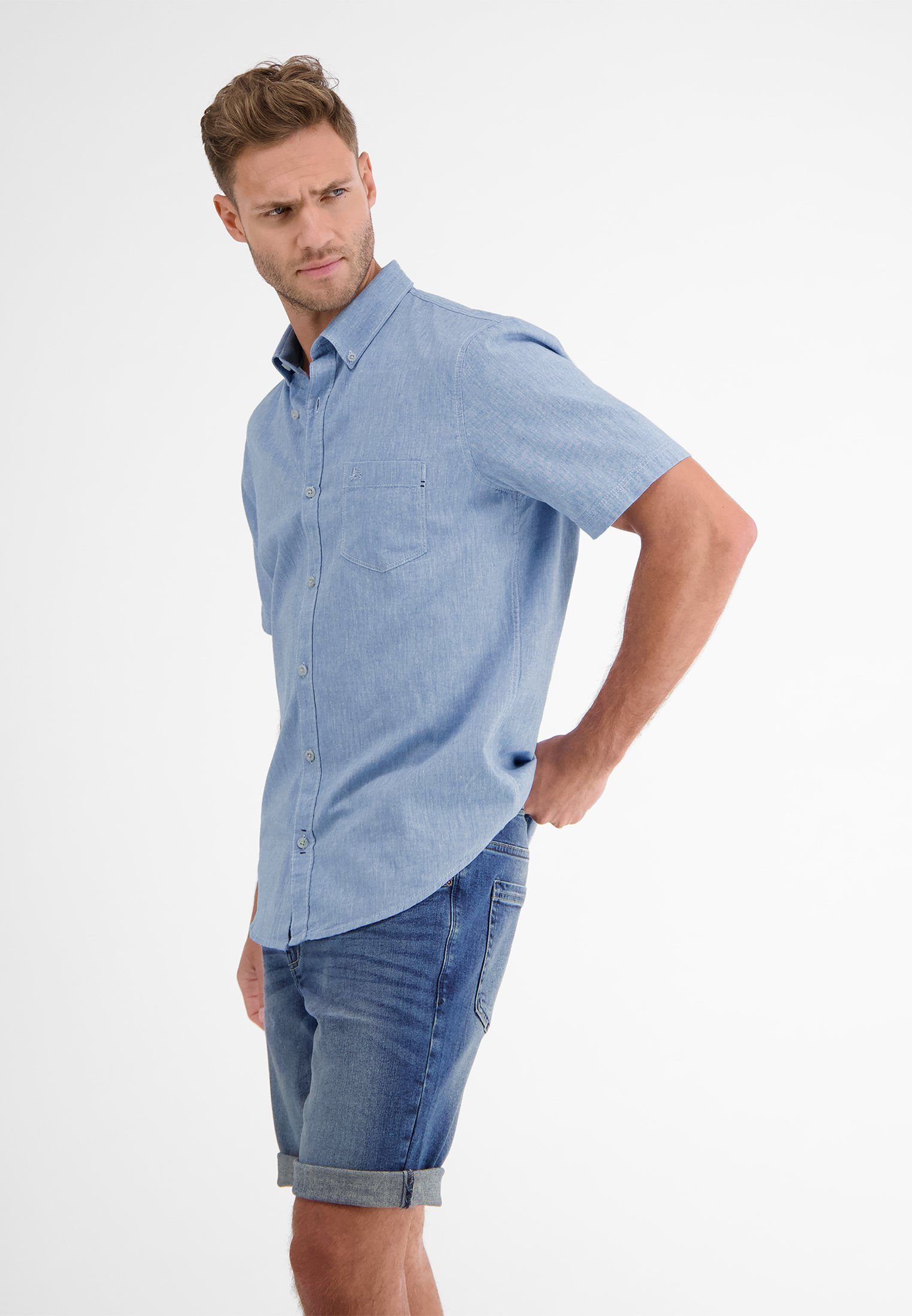 LERROS Kurzarmhemd LERROS Kurzarmhemd, Baumwoll-Leinen-Mix