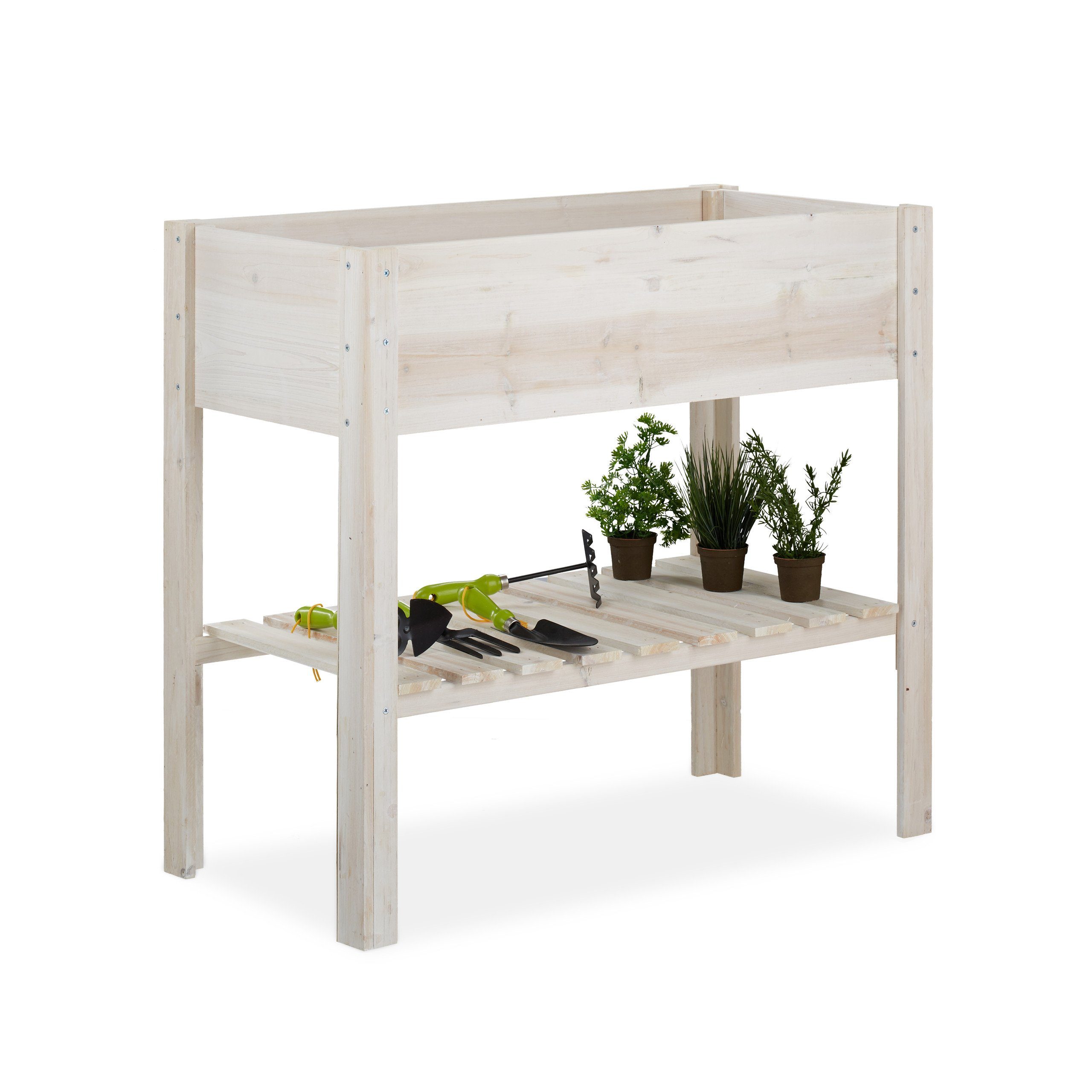relaxdays Hochbeet Holz Weiß