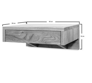Woodek Design Nachttisch BO H 18 x B 40 x T 30 cm, kompakte Nachtkonsolen, grifflose Wandregale (Ablagetische aus geöltem Eichenholz, 2-St., minimalistische Nachttische), schwebende Nachttische mit Schublade