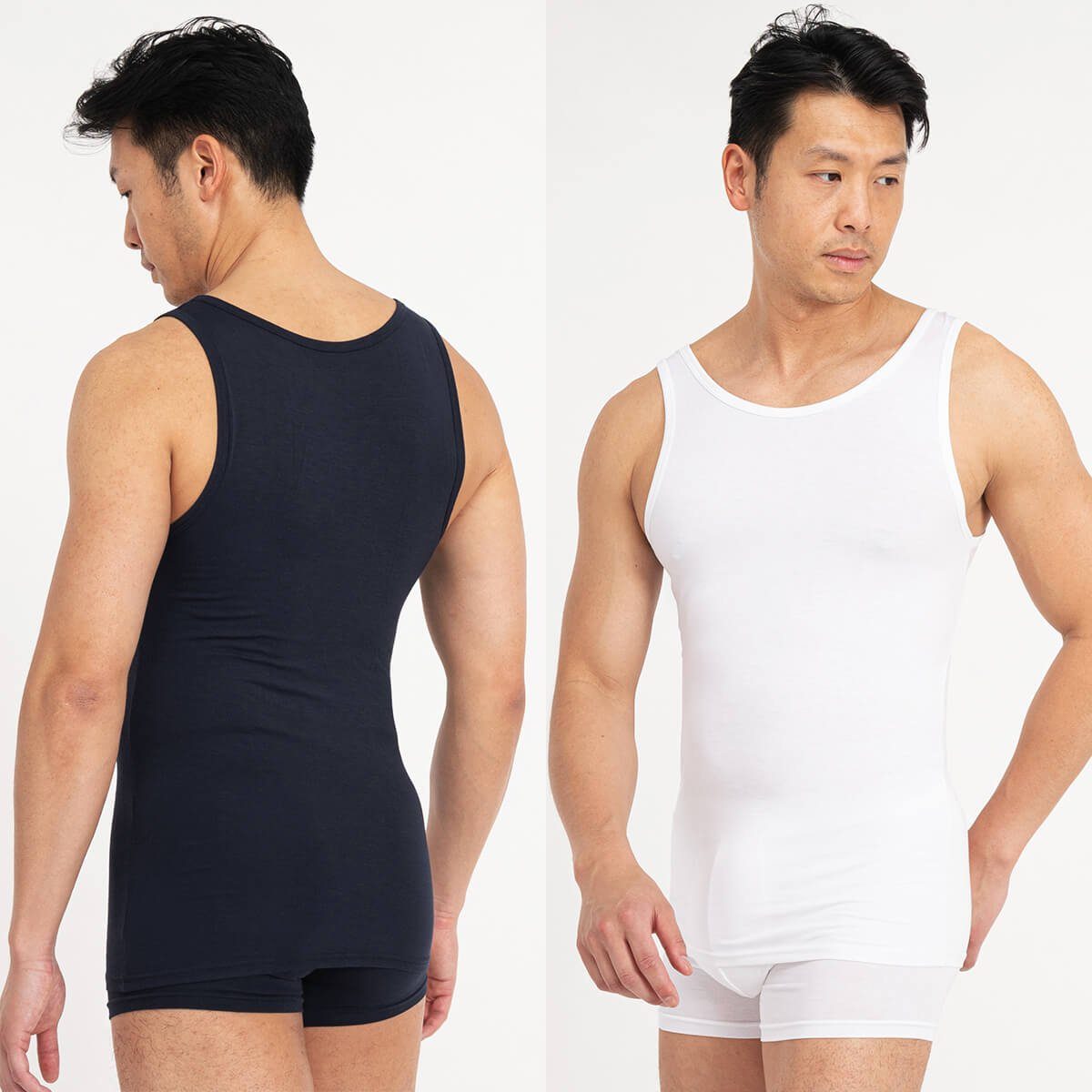 Unterhemd 4er-Pack Unterhemden blau & weiß – Bambusviskose Herren Set