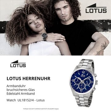 Lotus Quarzuhr Lotus Herren-Armbanduhr silber Analog, (Analoguhr), Herren Armbanduhr rund, groß (ca. 43mm), Edelstahlarmband silber