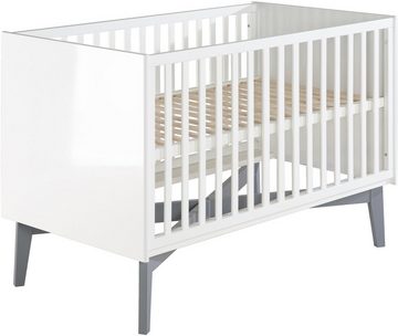 roba® Babyzimmer-Komplettset Retro 2, (Set, 3-St., Kinderbett, Schrank, Wickelkommode), mit Kinderbett, Schrank und Wickelkommode, Front in MDF Hochglanz weiß