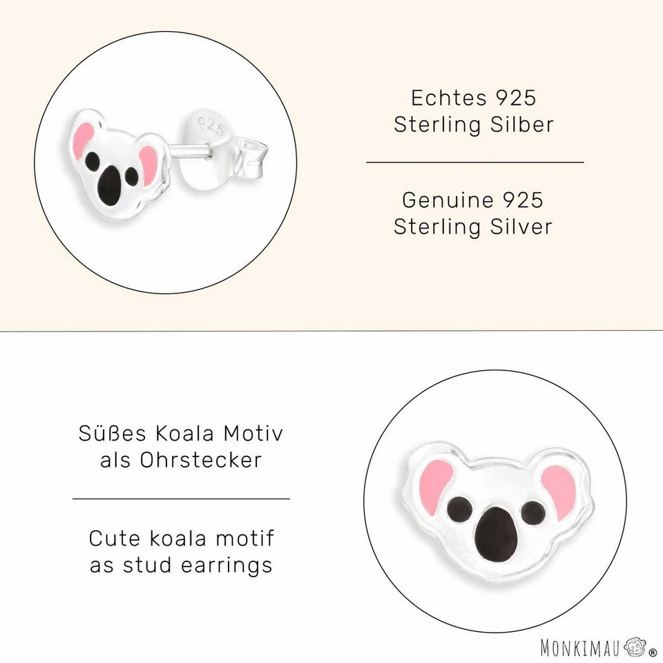 Monkimau Paar Ohrstecker Koala Ohrringe aus 925 Silber (Packung), Kleines  Geschenk - Große Wirkung