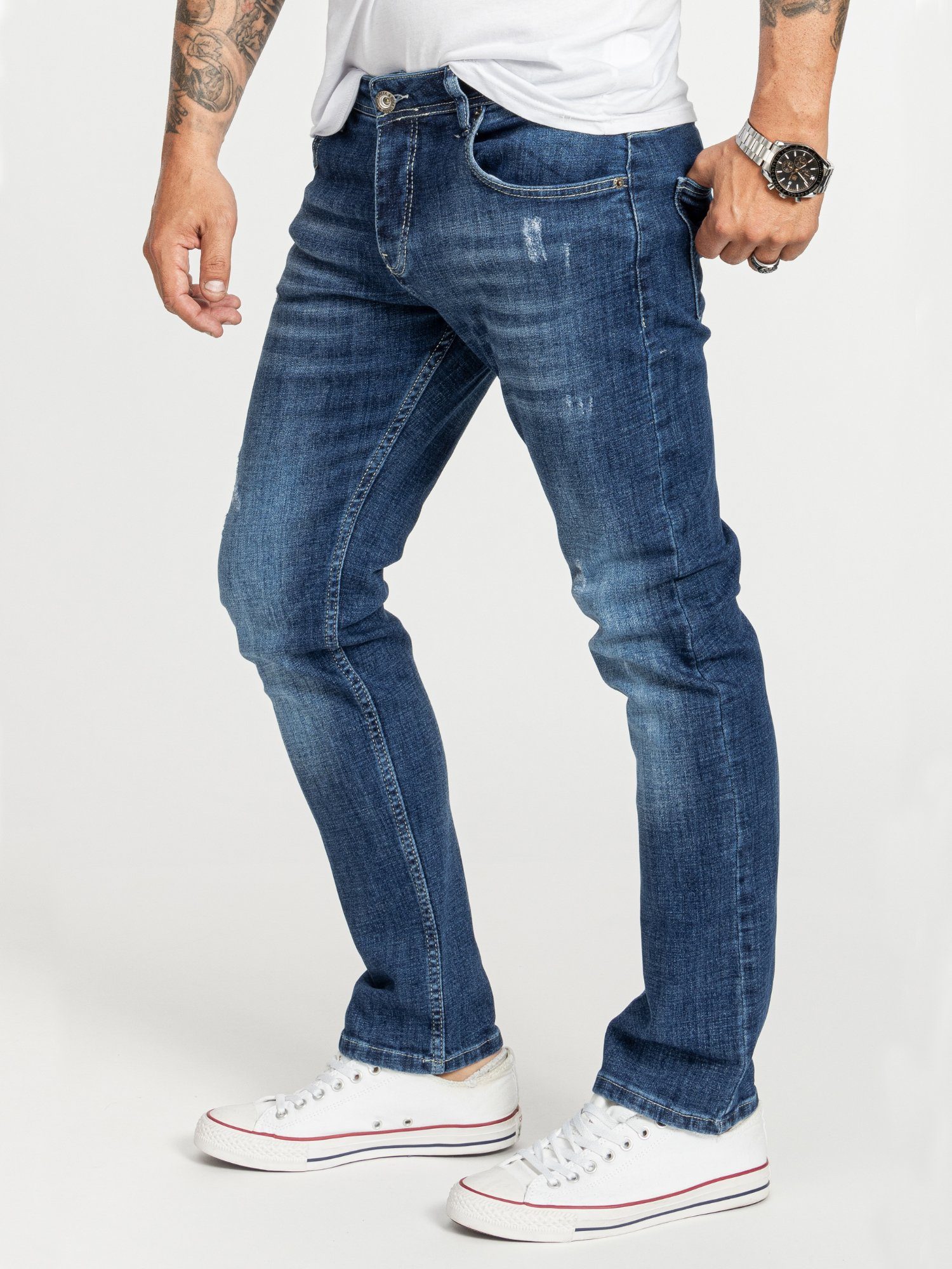 Rock Creek Blau Stonewashed RC-2410 Herren Regular-fit-Jeans Jeans