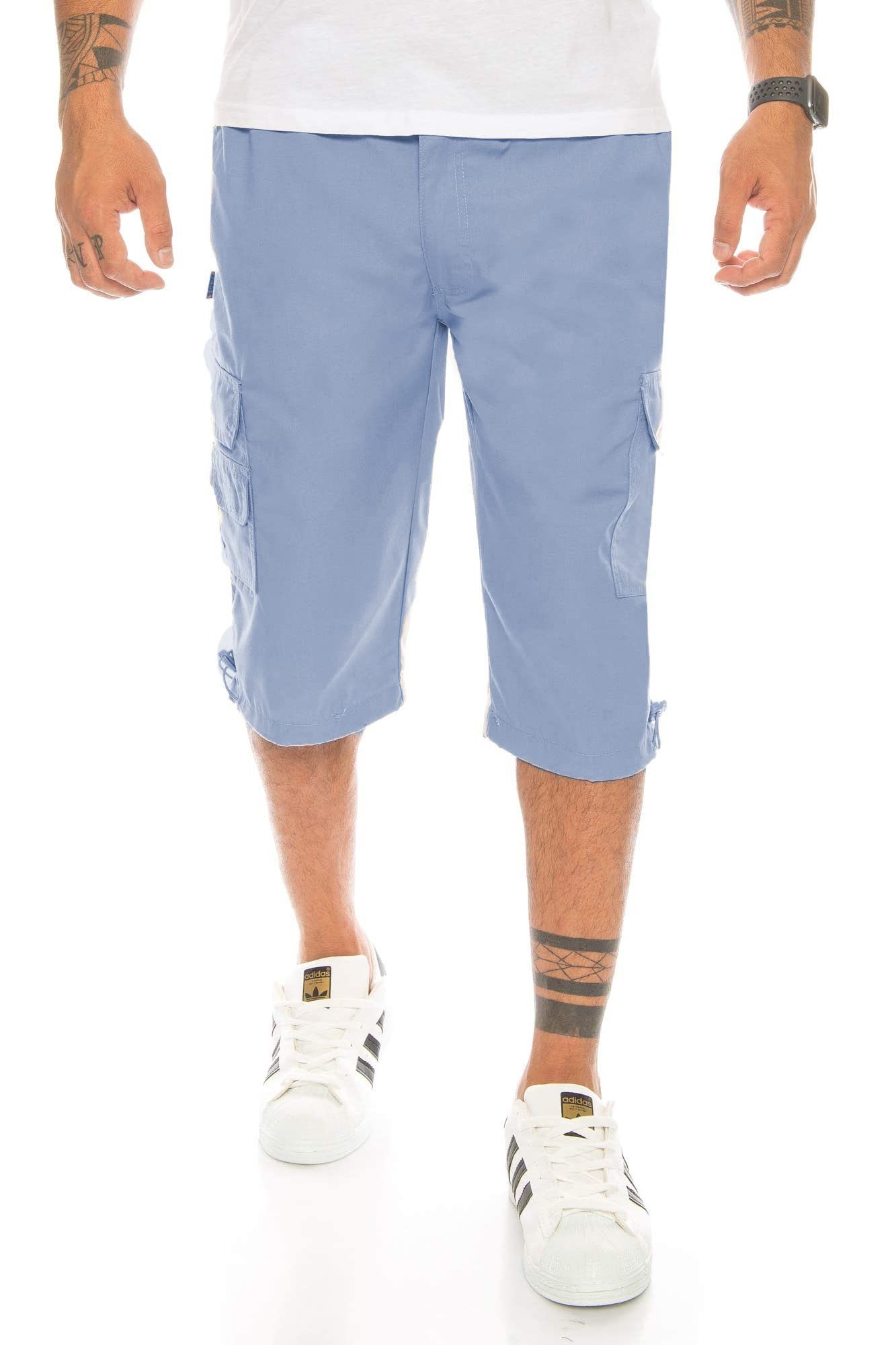 Cargoshorts Herren, Collection Herren Hellblau Herren Sommer, Stretch Cargoshorts Hose Herren Bermudas Hose Kurze 3/4 Cargo Herren kurze Taschen, Kendindza Gummibund Hose