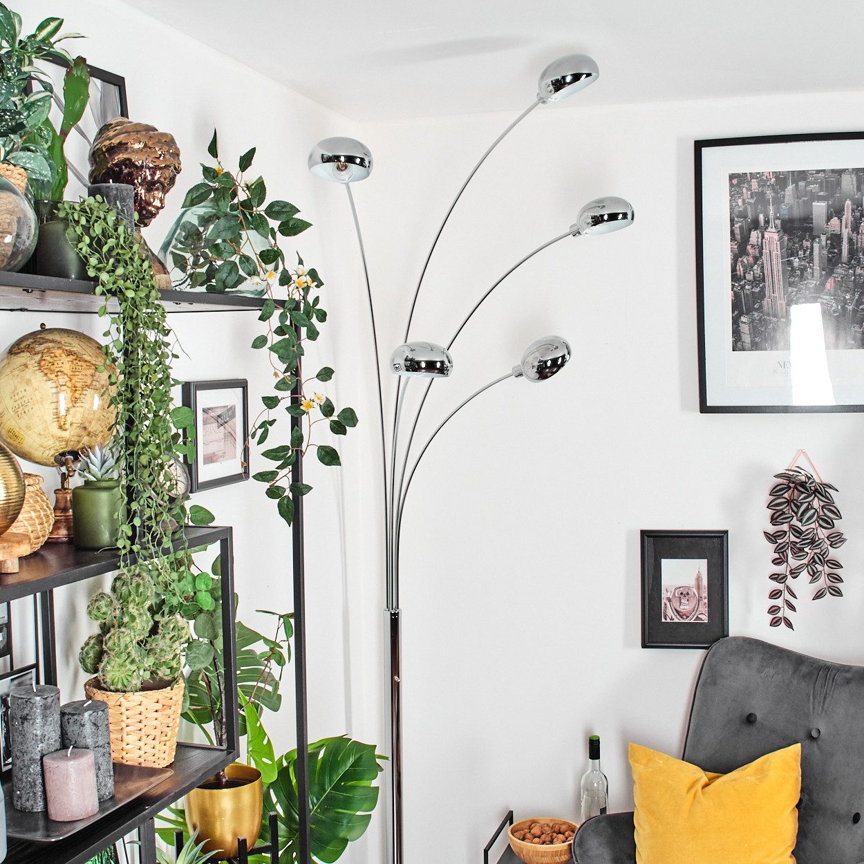 hofstein Stehlampe Stehlampe aus Metall in Weiß/Chromfarben im Retro/Vintag günstig online kaufen