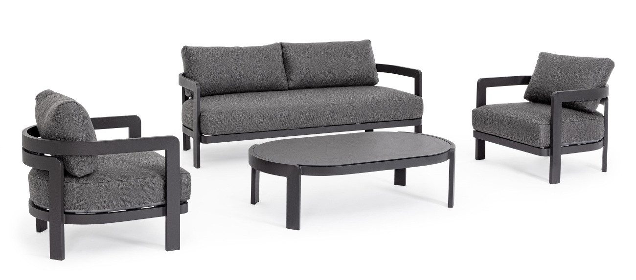 Bizzotto Gartenlounge-Set Presly 4er-Set aus Aluminium, Anthrazit