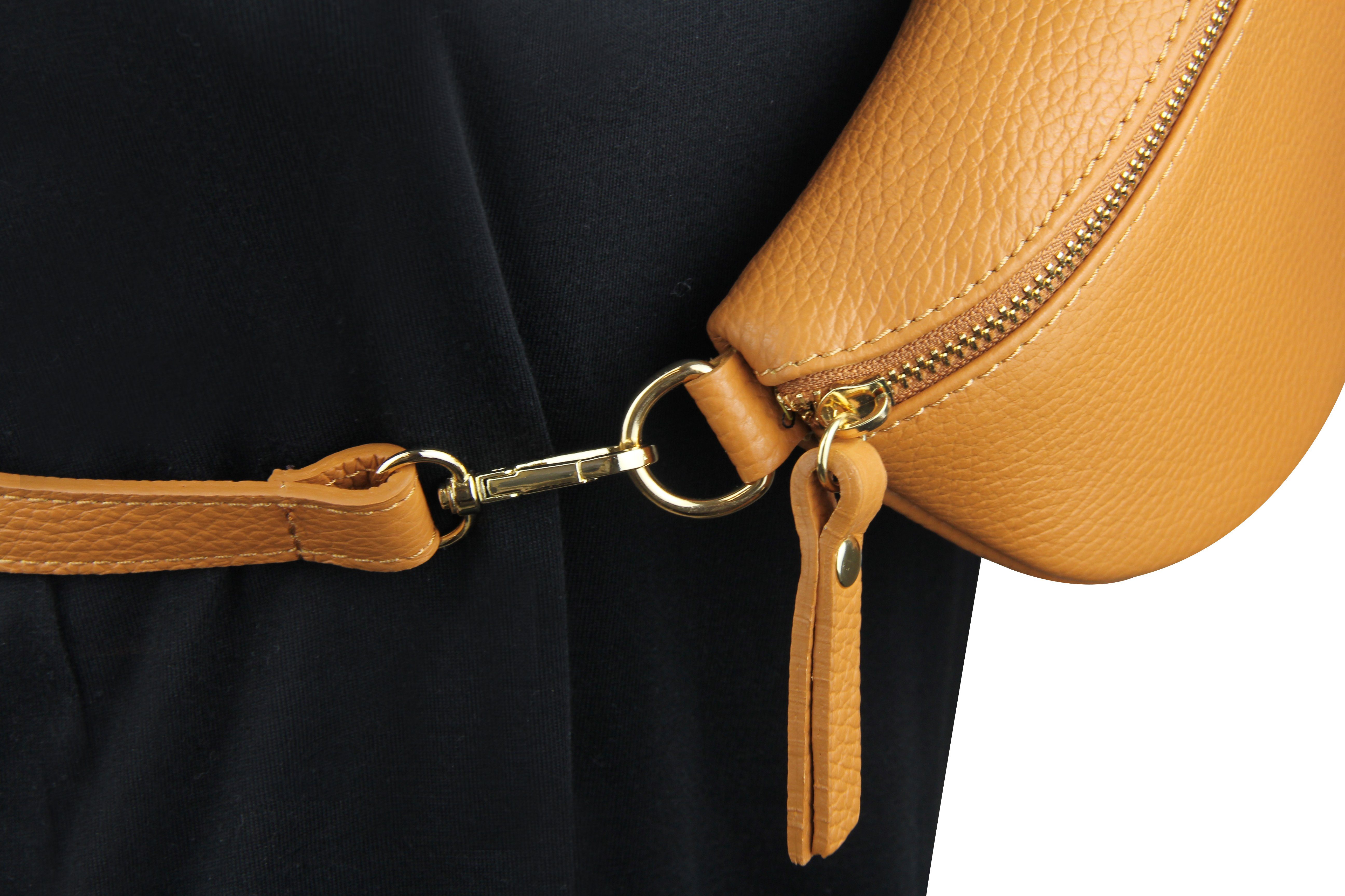 Frentree Umhängetasche Damen aus Echtleder, Made in Italy, Crossbody Schulter/Bauchtasche, mit goldenem Reißverschluss, verstellbarer Schulterriemen, Größe Mini – Bild 4 von 5