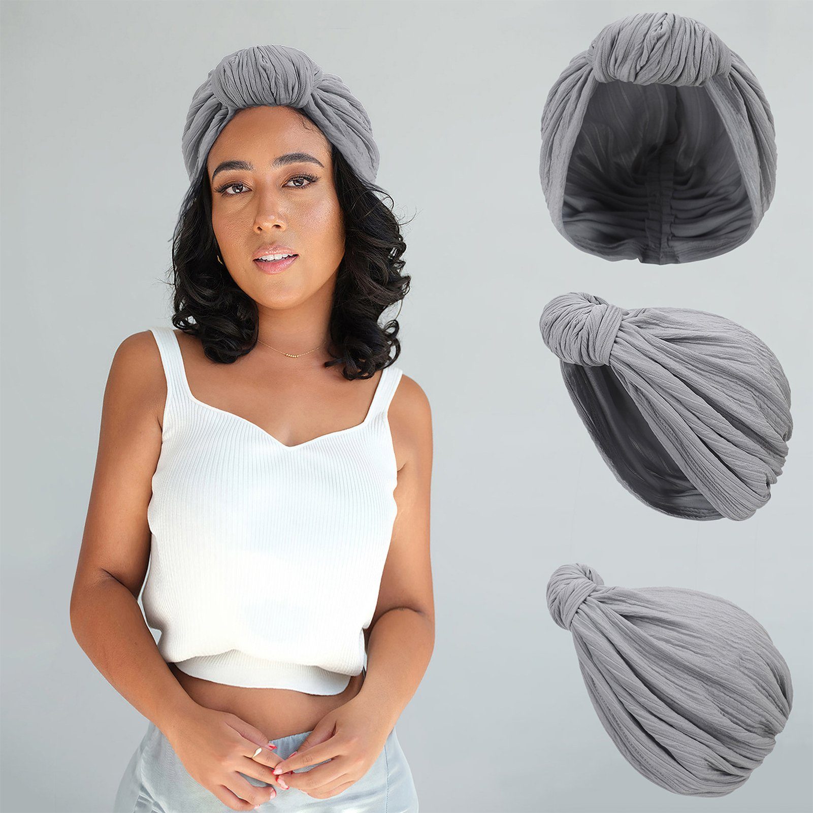Blusmart Stirnband Modische Mütze Für Damen, Elastische Baumwolle, Knotenmütze, Stirnband hellgrau