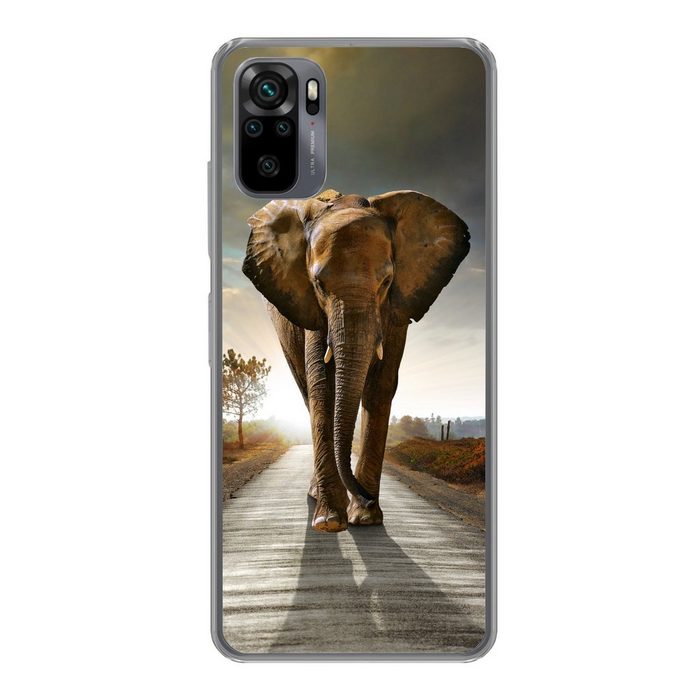 MuchoWow Handyhülle Elefant - Straße - Tiere - Sonnenuntergang - Landschaft Phone Case Handyhülle Xiaomi Redmi Note 10 Silikon Schutzhülle