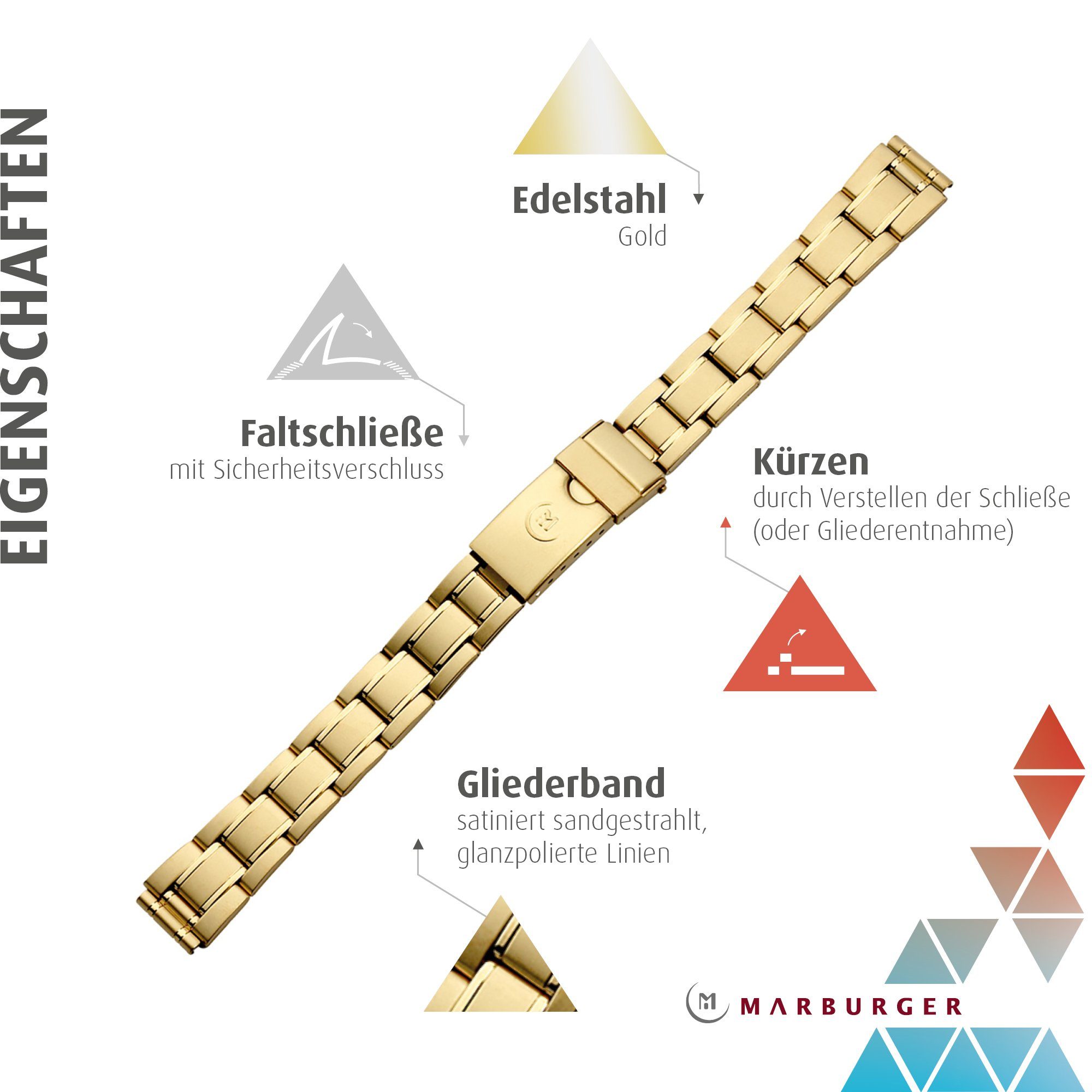MARBURGER Uhrenarmband 12mm Edelstahl Gold
