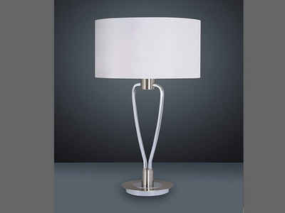 meineWunschleuchte LED Tischleuchte, Silber Chrom mit Schalter, Lampenschirm Stoff Weiß, Große Designer Lampe, Einflammig
