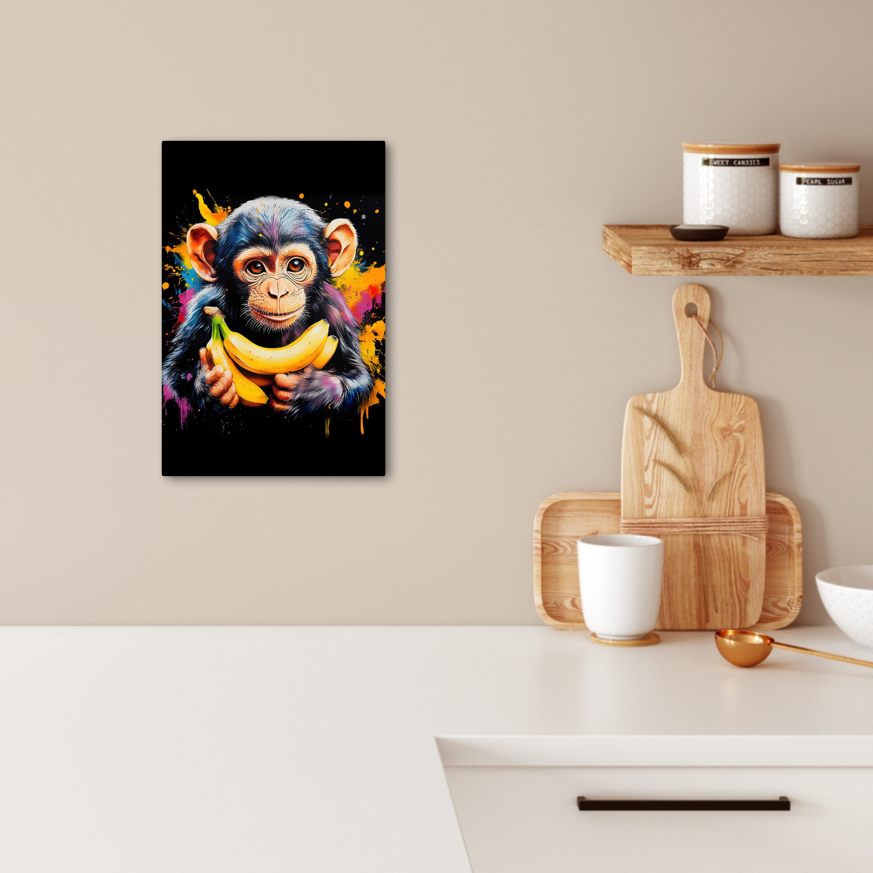 OneMillionCanvasses® Leinwandbild Affe - Graffiti - Farbenfroh - Bananen - günstig online kaufen