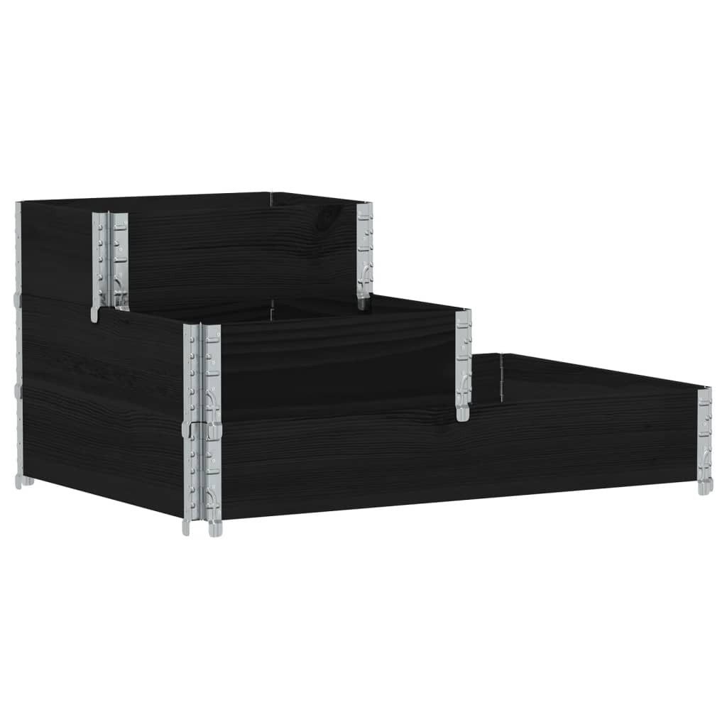 vidaXL Blumentopf Paletten-Aufsatzrahmen 3-fach Schwarz 120x80 cm Massivholz (1 St)