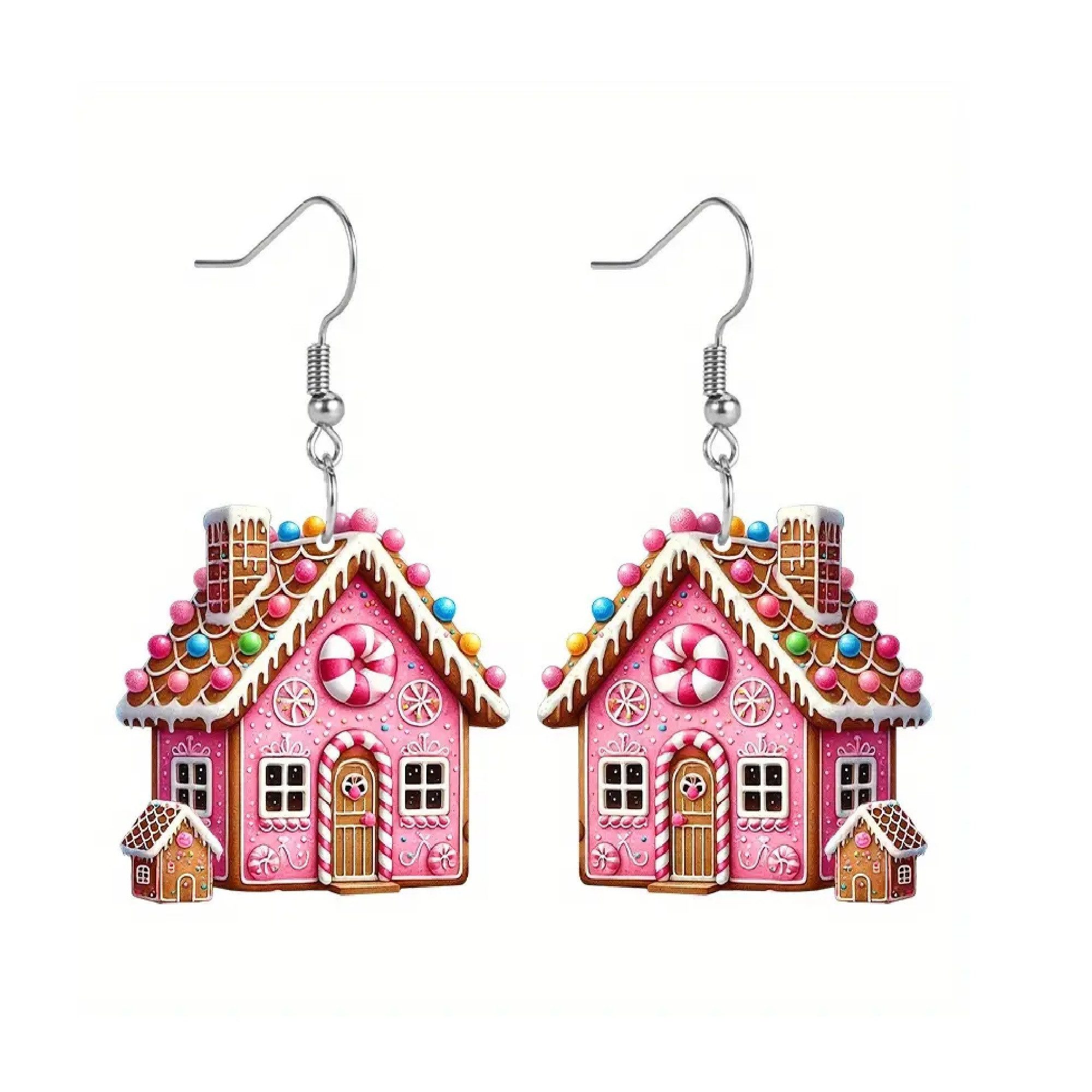 Paar Ohrhänger Weihnachtsschmuck Ohrringe Ohrhänger Lebkuchenhaus aus Acryl