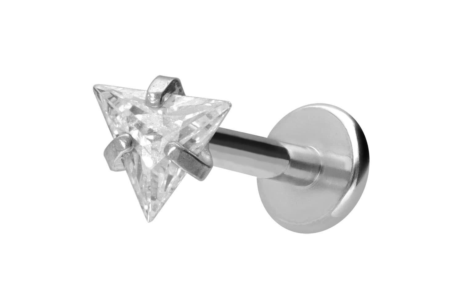 Piercing-Set Titan Labret mit Innengewinde EINGEFASSTES KRISTALLDREIECK
