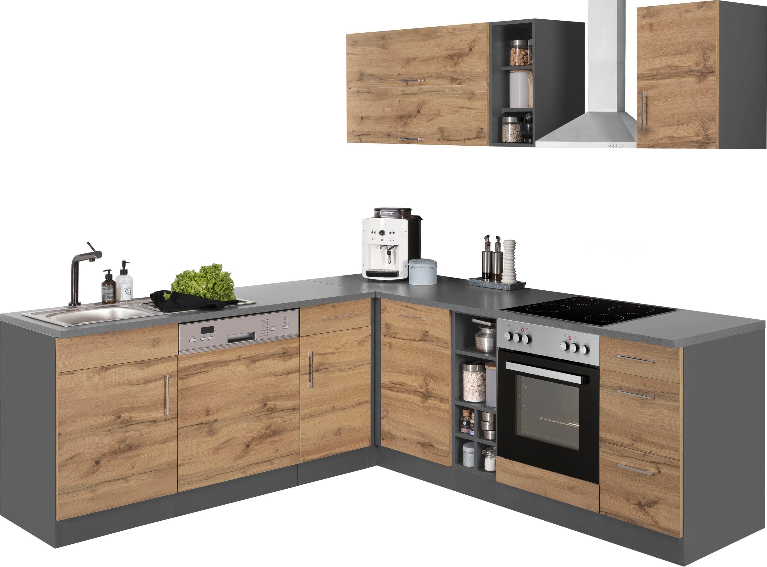 KOCHSTATION Winkelküche KS-Colmar, ohne E-Geräte, Stellbreite 210/240 cm