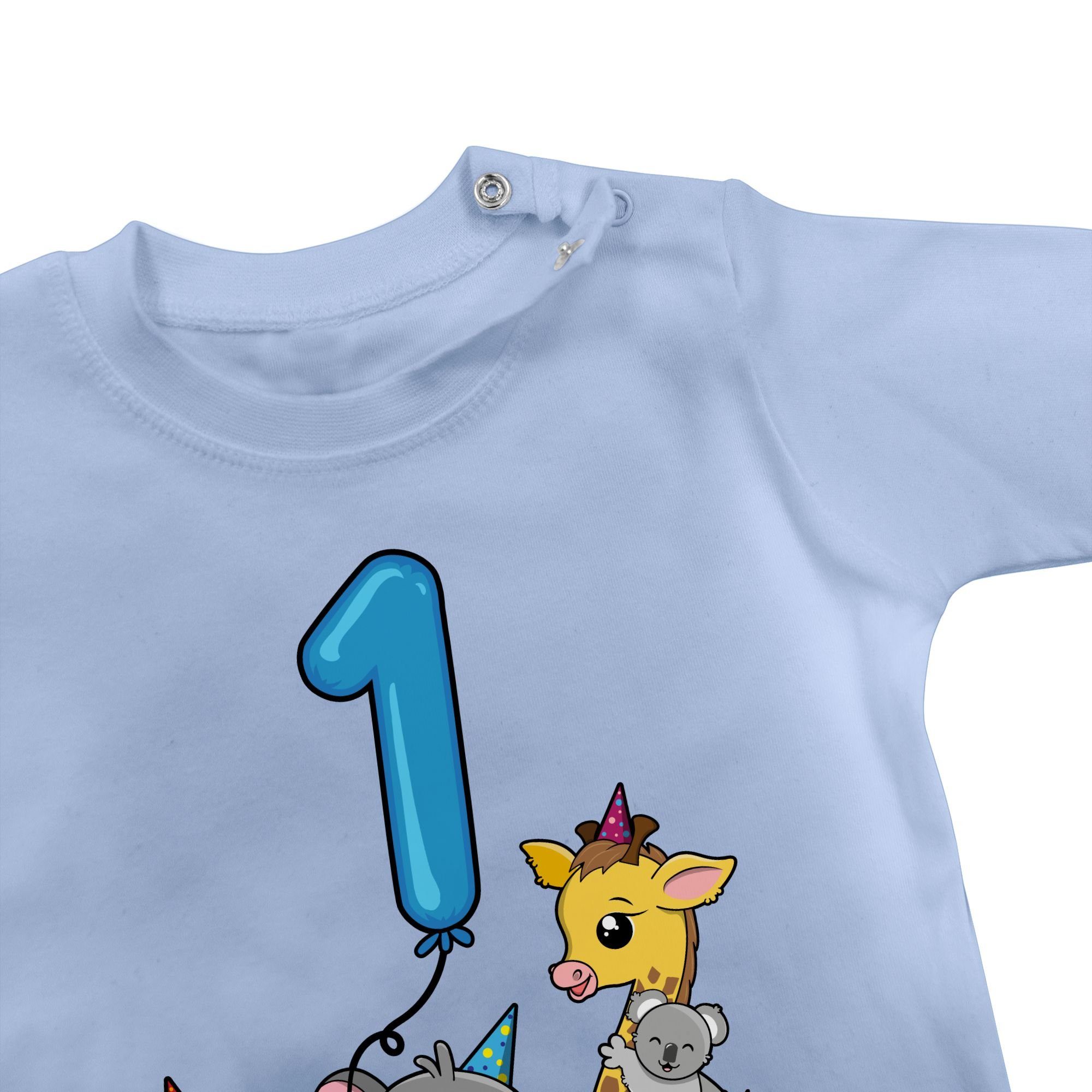 2 T-Shirt Babyblau Tiere Ballon mit Erster Shirtracer Geburtstag 1.