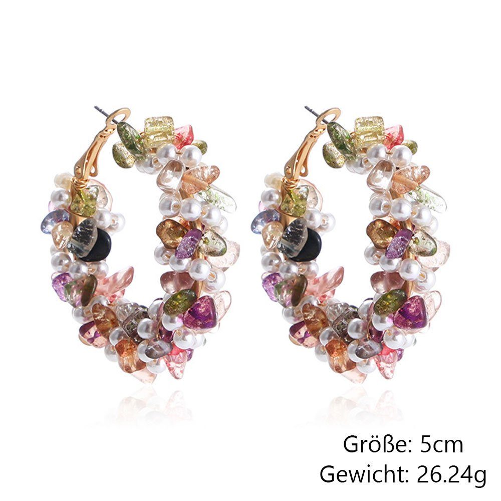 Ohrringe Bohemian-Stil Damenschmuck Kreis-Ohrringe Bunte Ohrhänger AUzzO~ Paar im Perle, Paar Brautschmuck