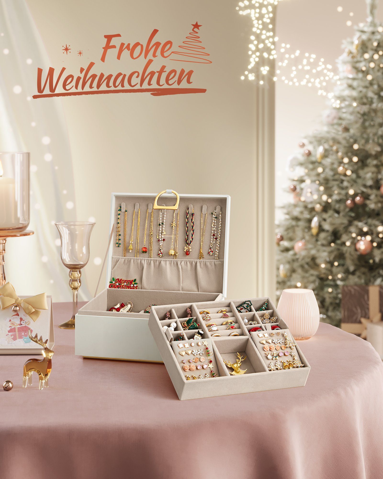 SONGMICS Schmuckkasten Schmuckbox Schmuckaufbewahrung, 2 Ebenen, mit Griff, günstig online kaufen