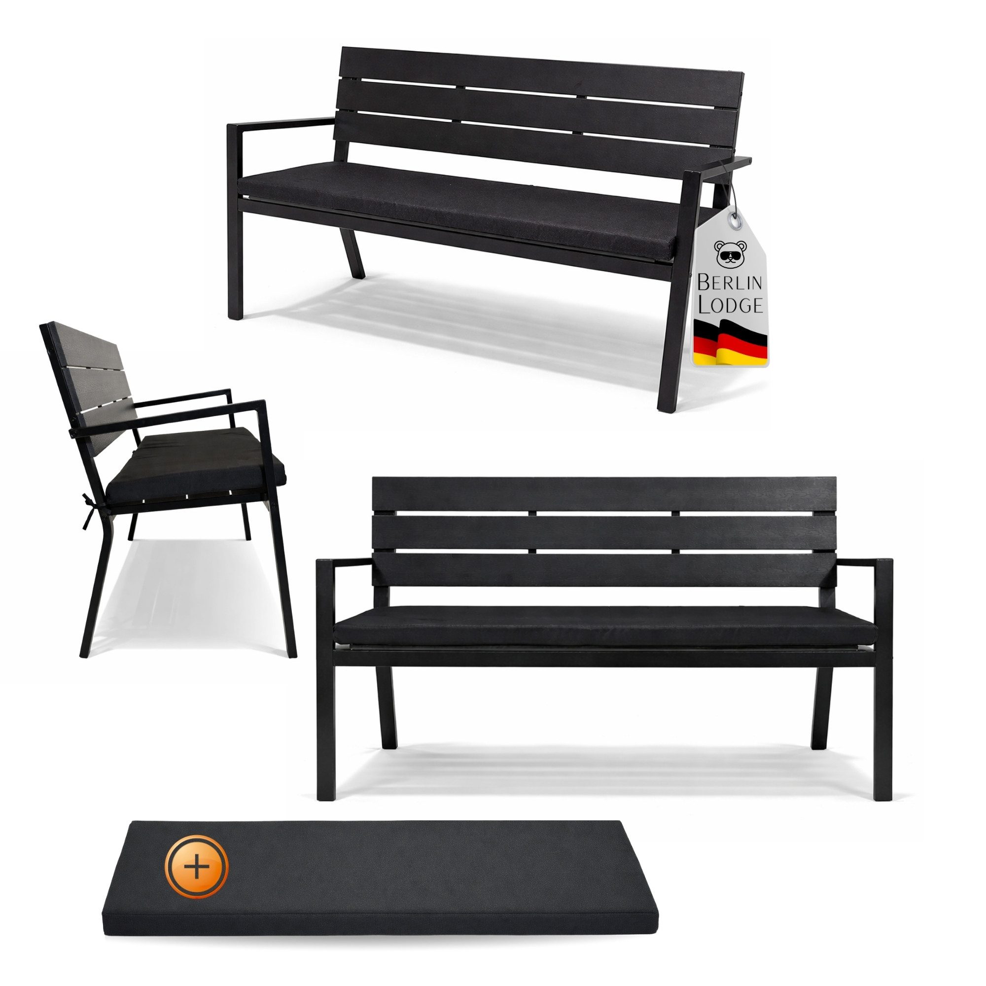 PROREGAL® Gartenbank MALLORCA Holzoptik Kunststoff & Metall 3-Sitzer