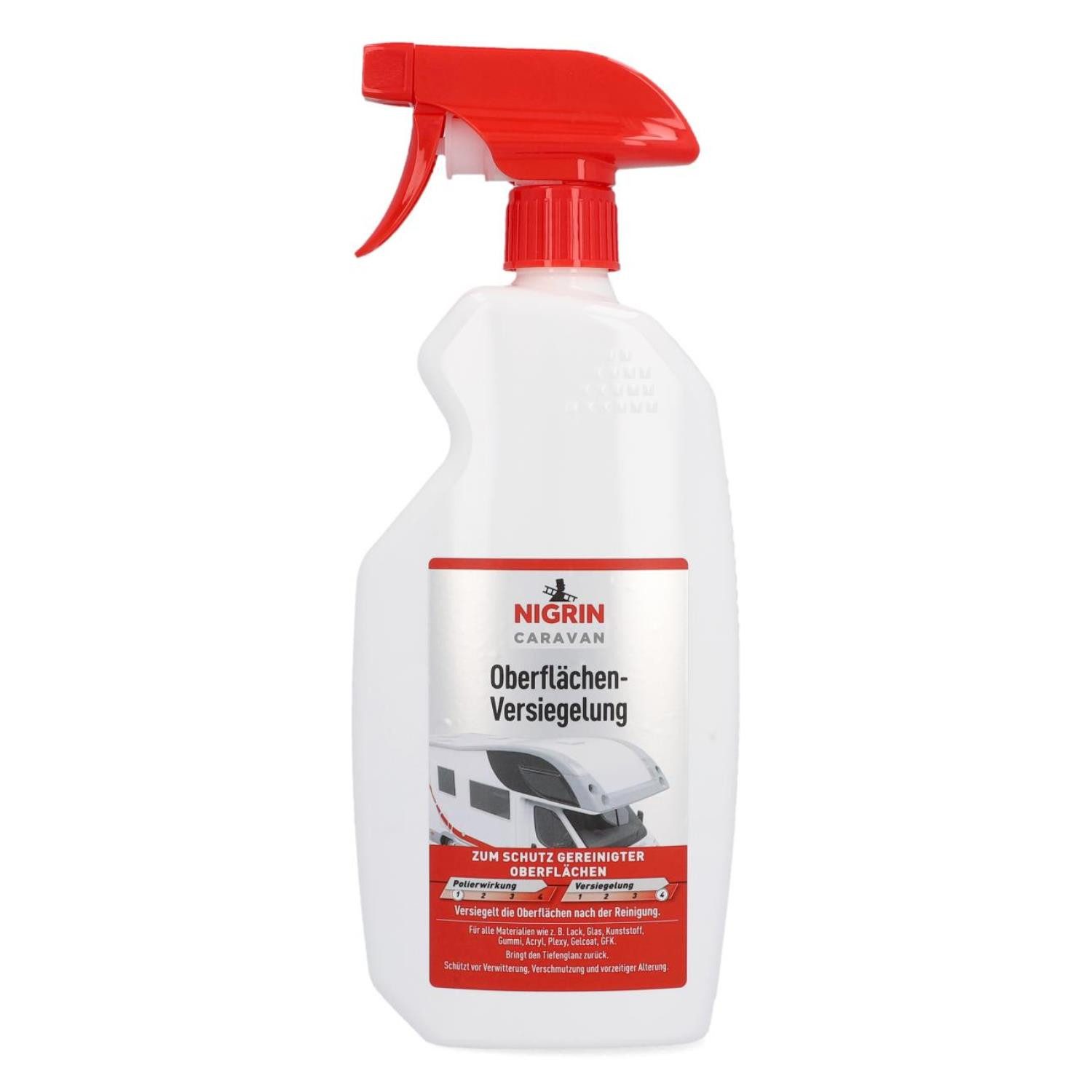 NIGRIN Caravan Oberflächen-Versiegelung Pflege 750ml Auto-Reinigungsmittel (1-St. 1x 750ml Flasche Tiefen-Pflege Wohnmobil Camper Wohnwagen Glas Acryl Plexy Lack Gummi)