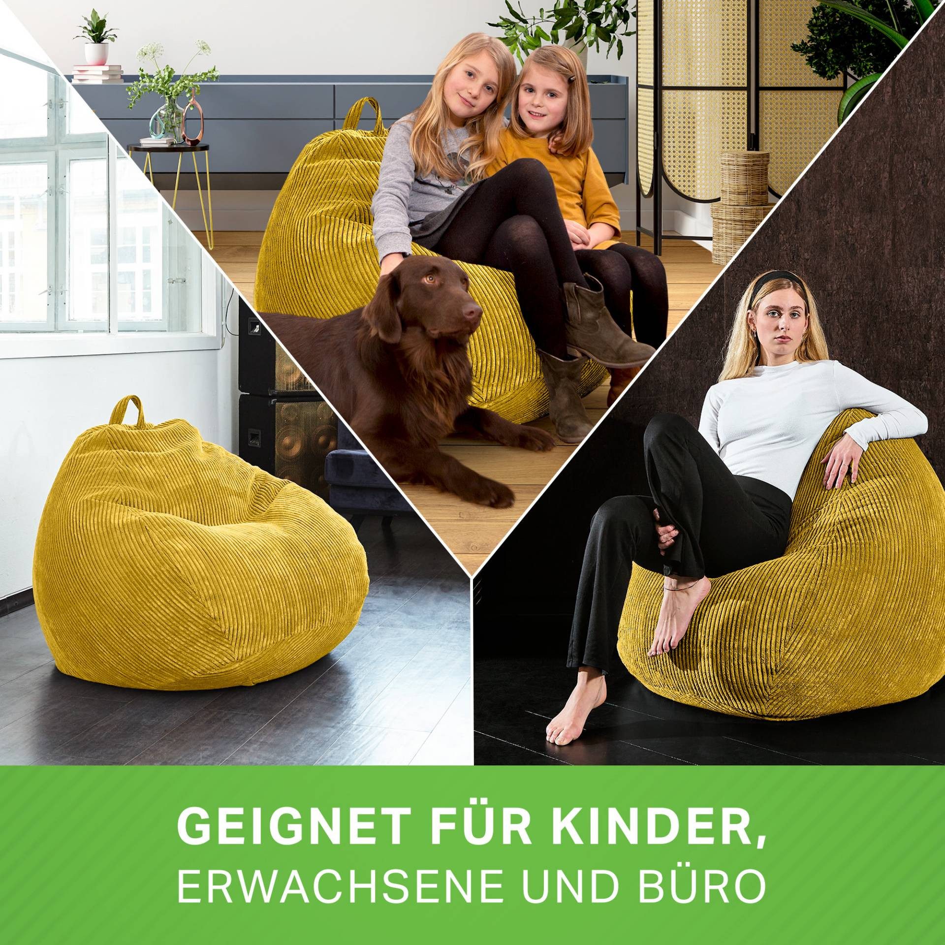 Green Bean Sitzsack Indoor Sitzsack Scoop 90x110cm - Cord (Indoor Sitzsack 90x110cm aus Cordstoff mit EPS-Perlen Füllung, Kuschelig Weich Waschbar - Drinnen Bodenkissen Liegekissen Sitzkissen), Sitzhocker Relax-Sessel Kinder Erwachsene Stoff
