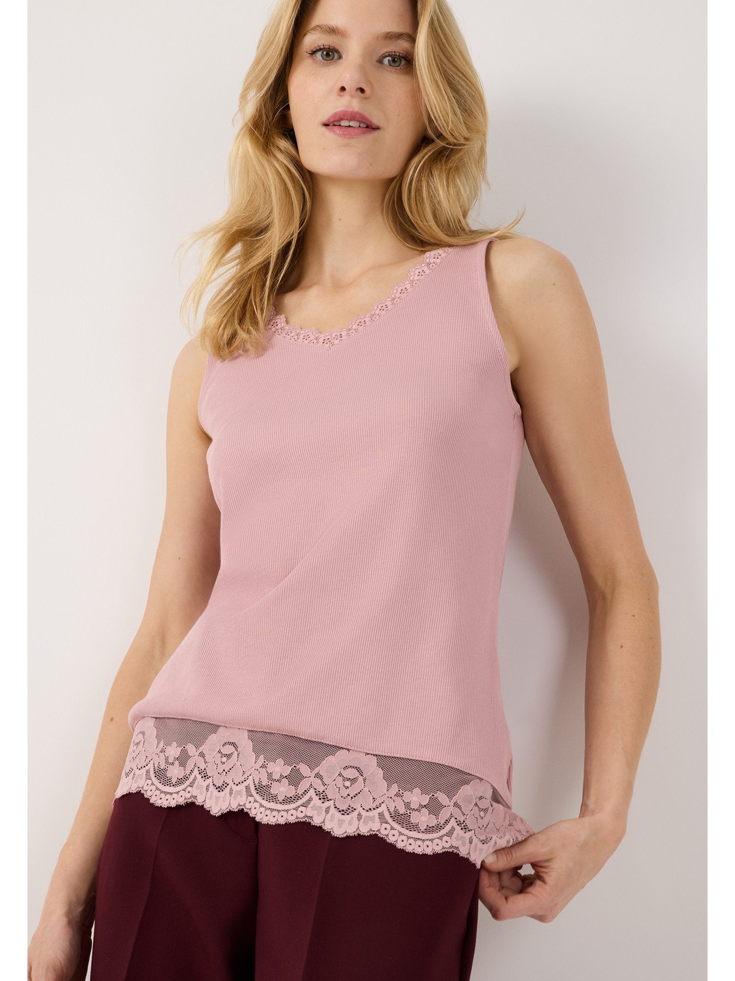 MORE&MORE Shirttop schmales Rippentop mit Spitzenborte