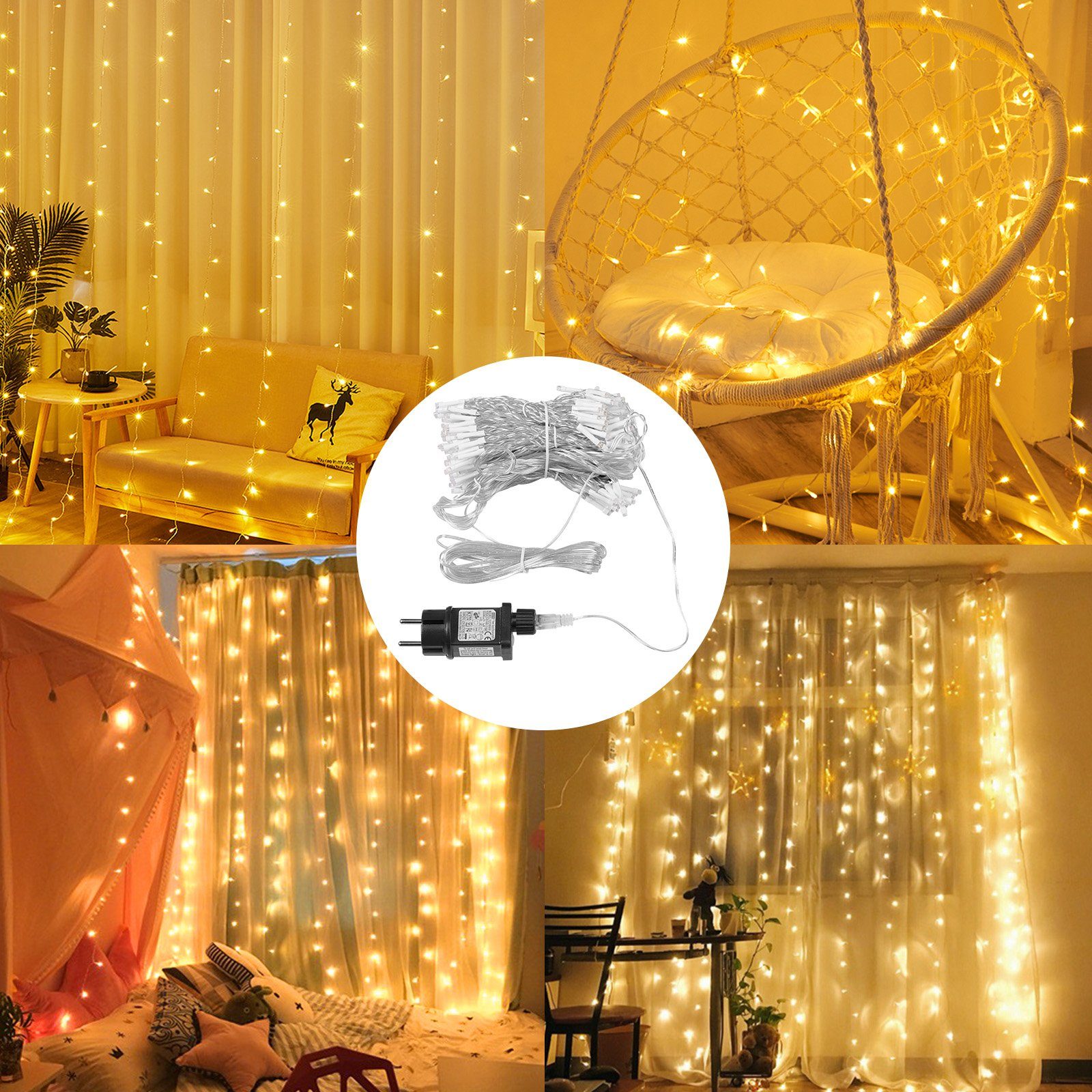 Rosnek LED-Lichtervorhang 300 LED Lichternetz Lichtervorhang günstig online kaufen