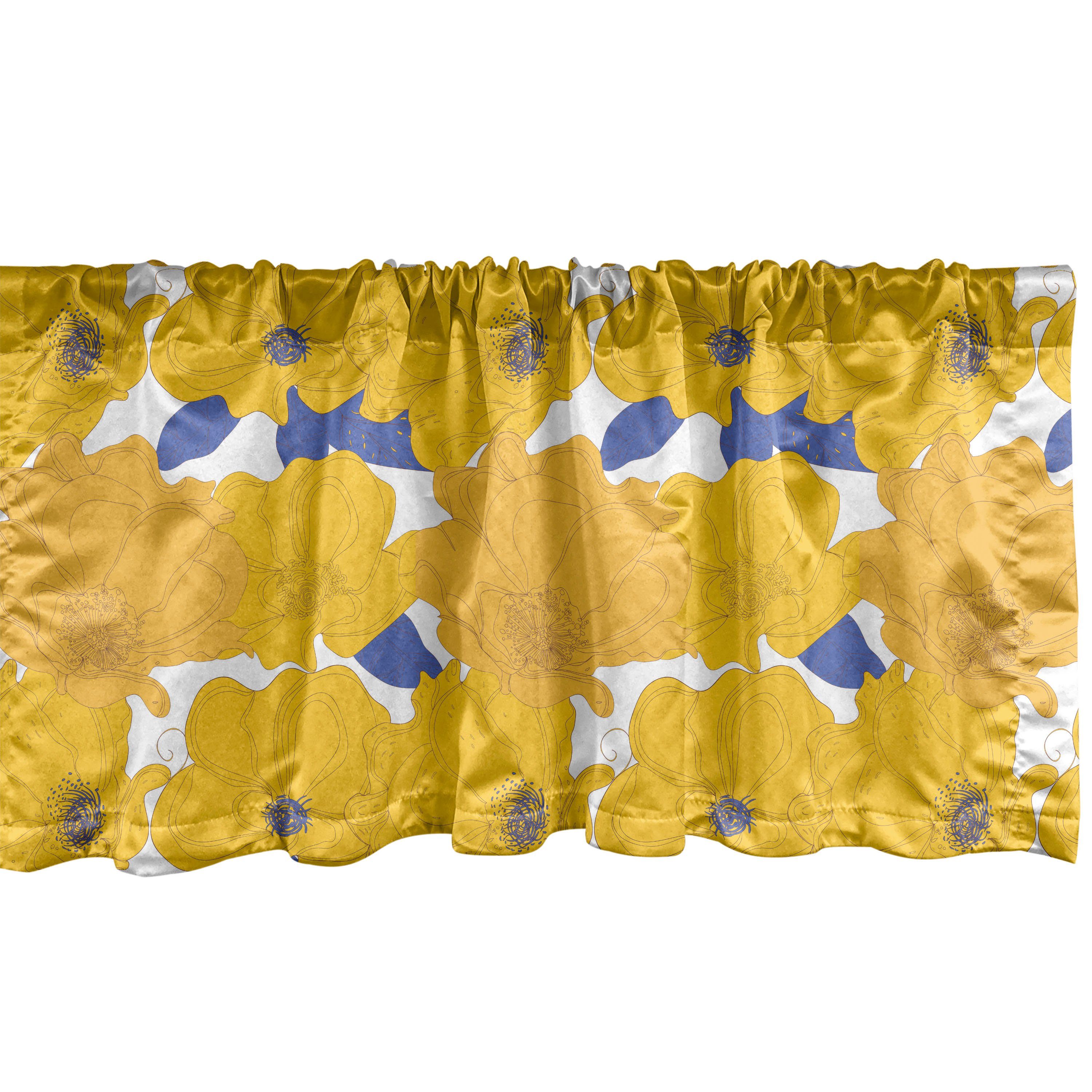 Scheibengardine Vorhang Volant für Küche Schlafzimmer Dekor mit Stangentasche, Abakuhaus, Microfaser, Blumen Abstract Blue Laub