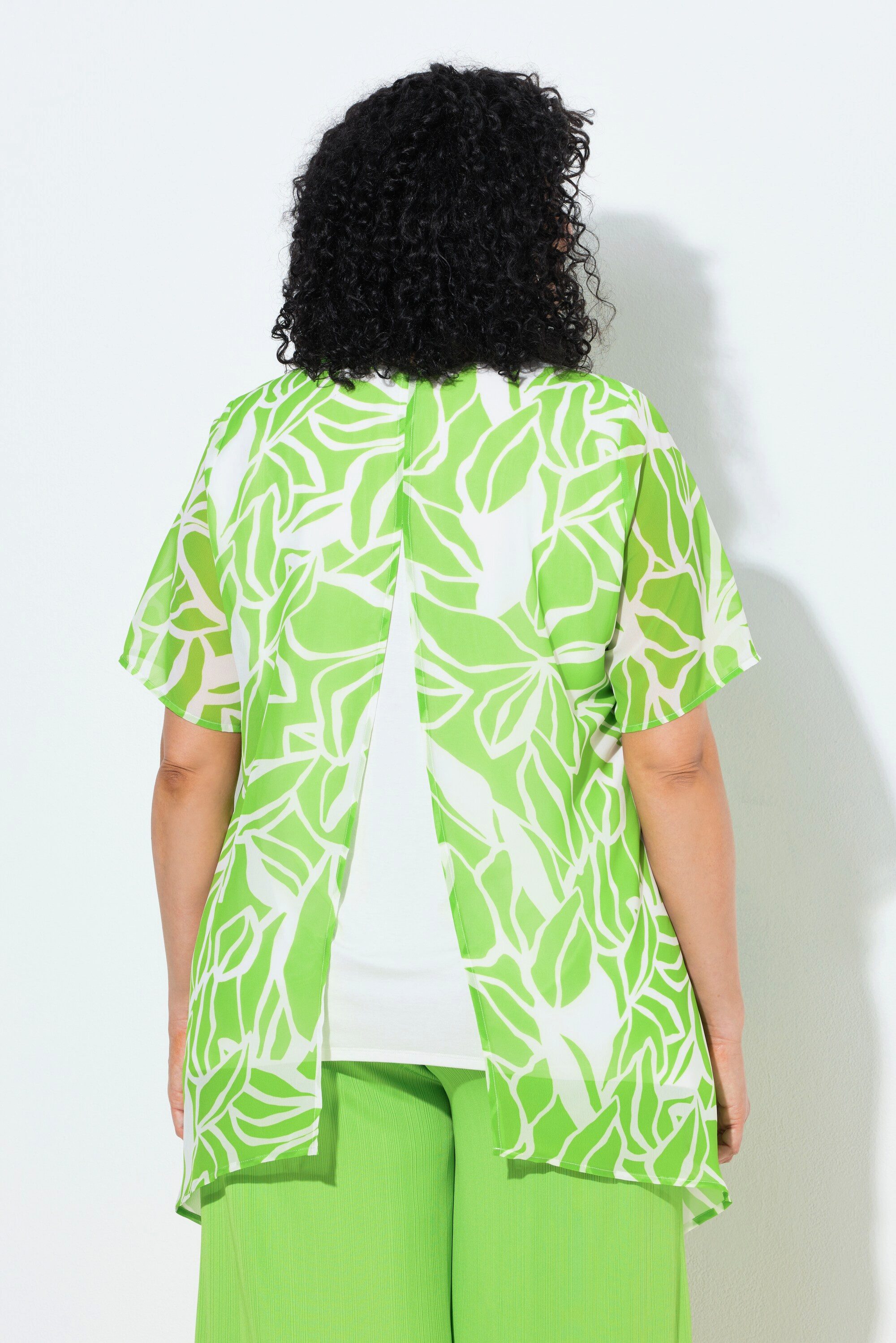 Ulla Popken Tunika Chiffon-Bluse Rückenschlitz Rundhals Halbarm