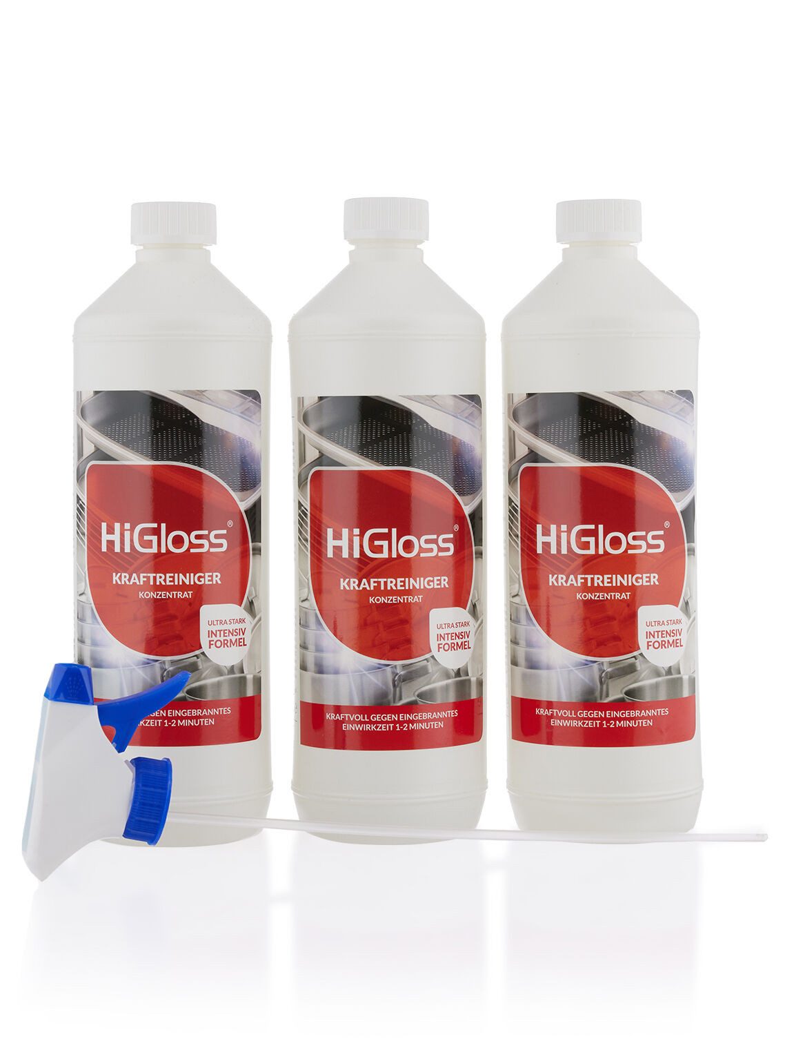 HiGloss Kraftreiniger 3er Set Средство для удаления накипи (4-St. 3x Konzentrat, 1x Sprüher mit Schnellwirkformel zum mühelosen Entfernen von Schmutz)