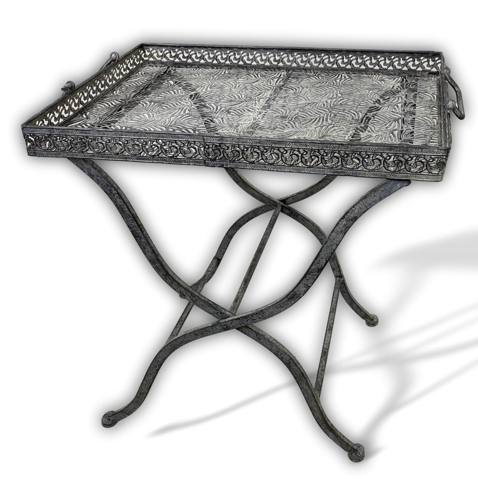 Aubaho Gartentisch Butlers Klapptisch Gartentisch tray Metall grau Serviertisch Ant Tisch