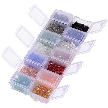 Handi Stitch Streudeko 1400er Set 4mm Glasperlen - Bastelmaterial, 1400er Set 4mm Glas Perlen in 14 AB Farben - DIY Schmuck Herstellung