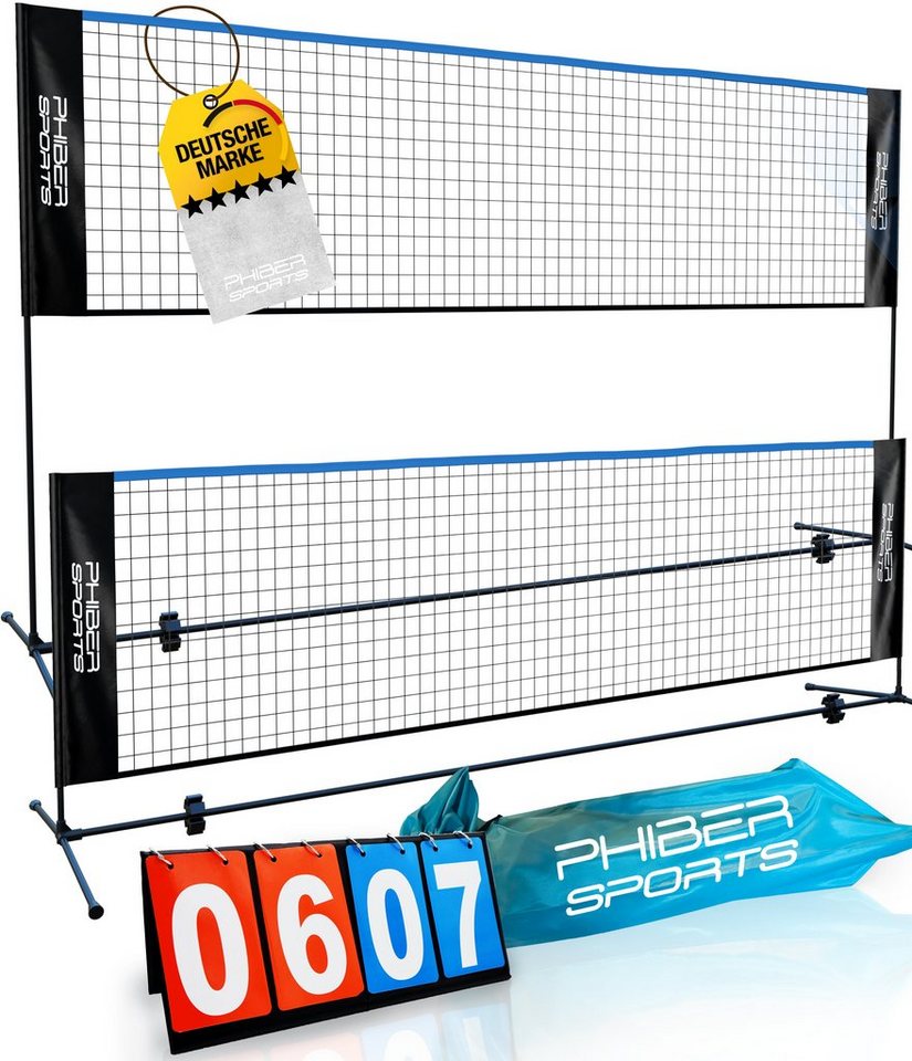 PHIBER-SPORTS Badmintonnetz PHIBER-SPORTS Badminton Netz, Federballnetz  (400cm, 3-Fach Höhenverstellbar + Anzeigetafel, – Auch als Tennisnetz,  Volleyballnetz Pool, Fussballtennis), Inkl. Transporttasche, für Indoor &  Outdoor